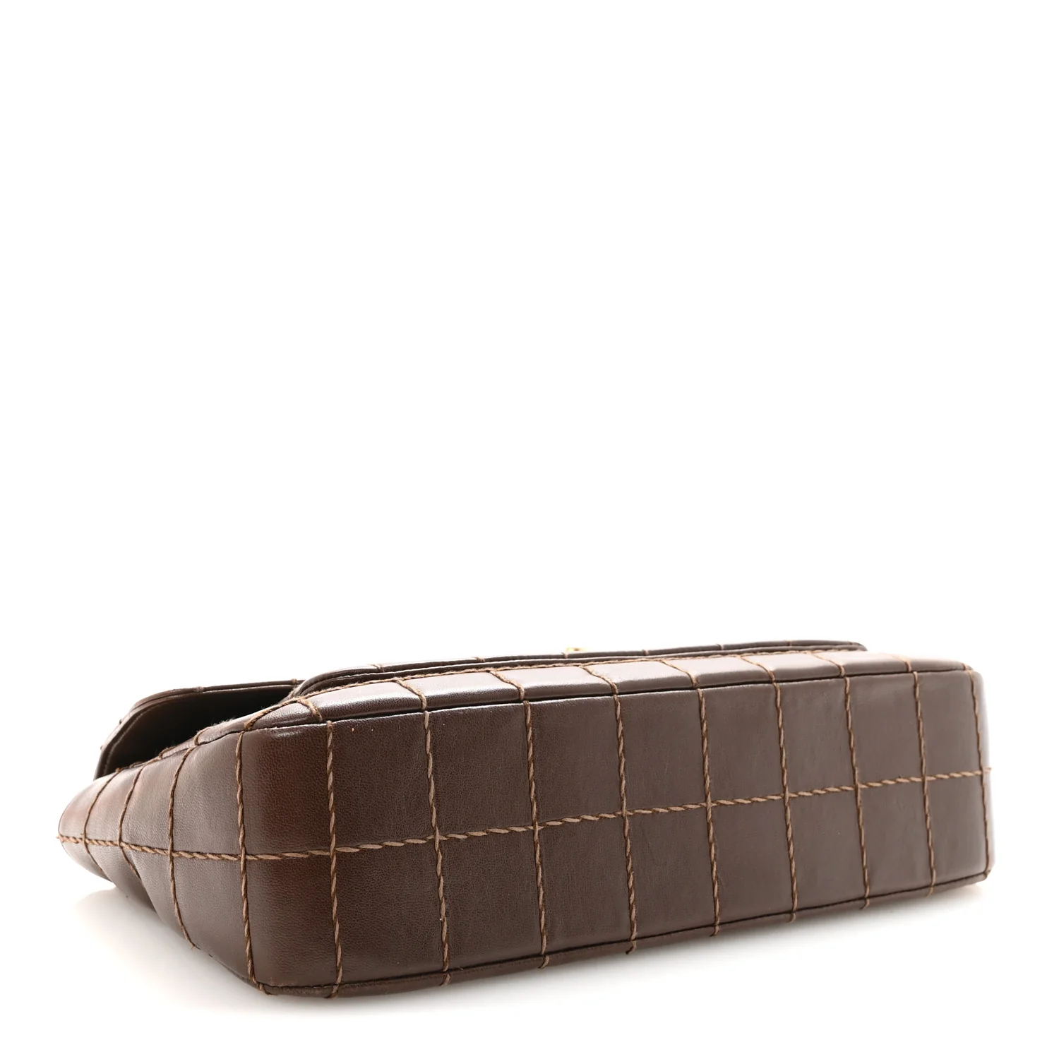 Lambskin Square Double Stitch Flap Dark Brown - Image 3