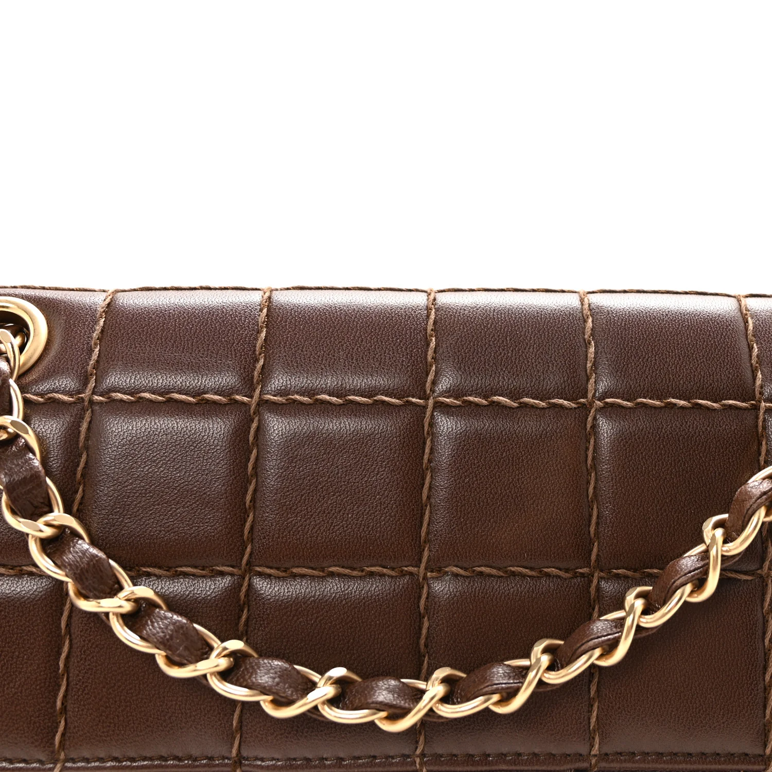 Lambskin Square Double Stitch Flap Dark Brown - Image 8