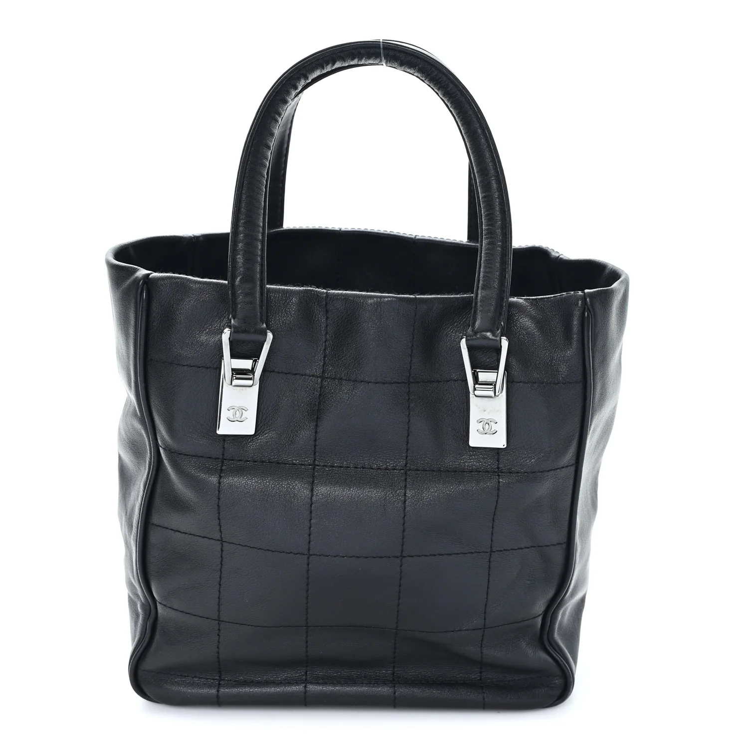 Lambskin Square Stitched Tote Black