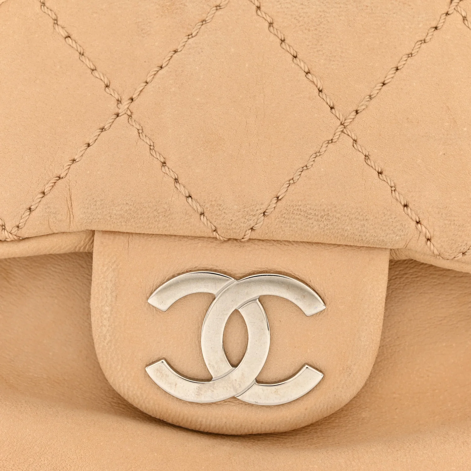 Lambskin Stitched Accordion Flap Tote Beige - Image 11
