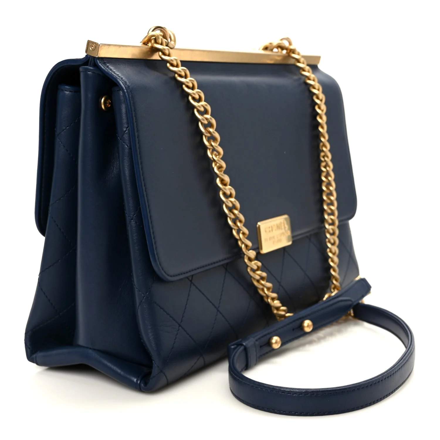Lambskin Stitched Coco Luxe Medium Flap Blue - Image 3