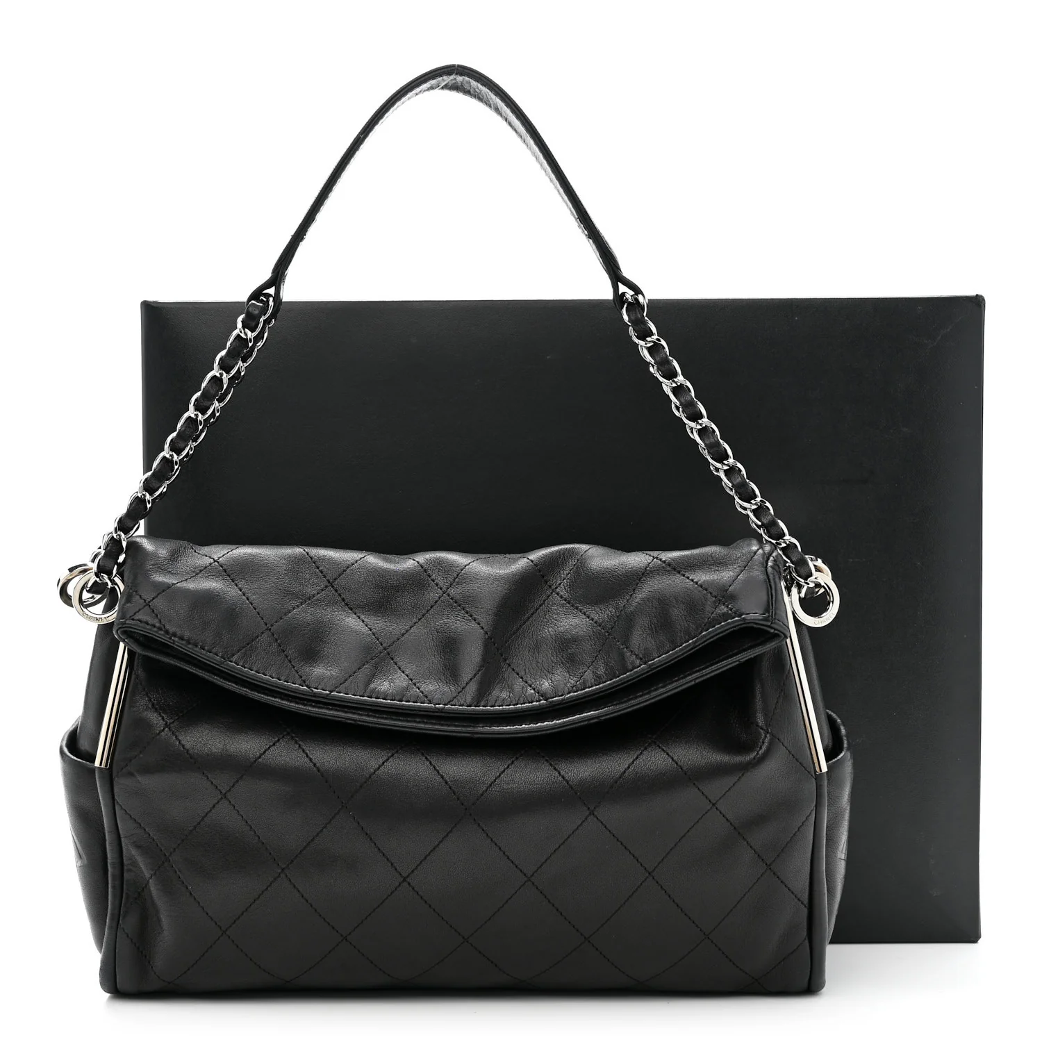 Lambskin Stitched Medium Ultimate Soft Tote Black - Image 12