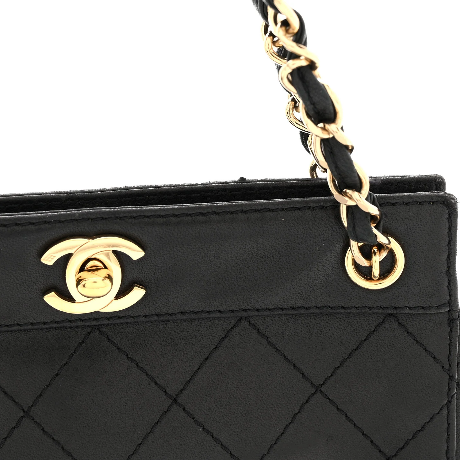 Lambskin Stitched Small Tote Black - Image 11