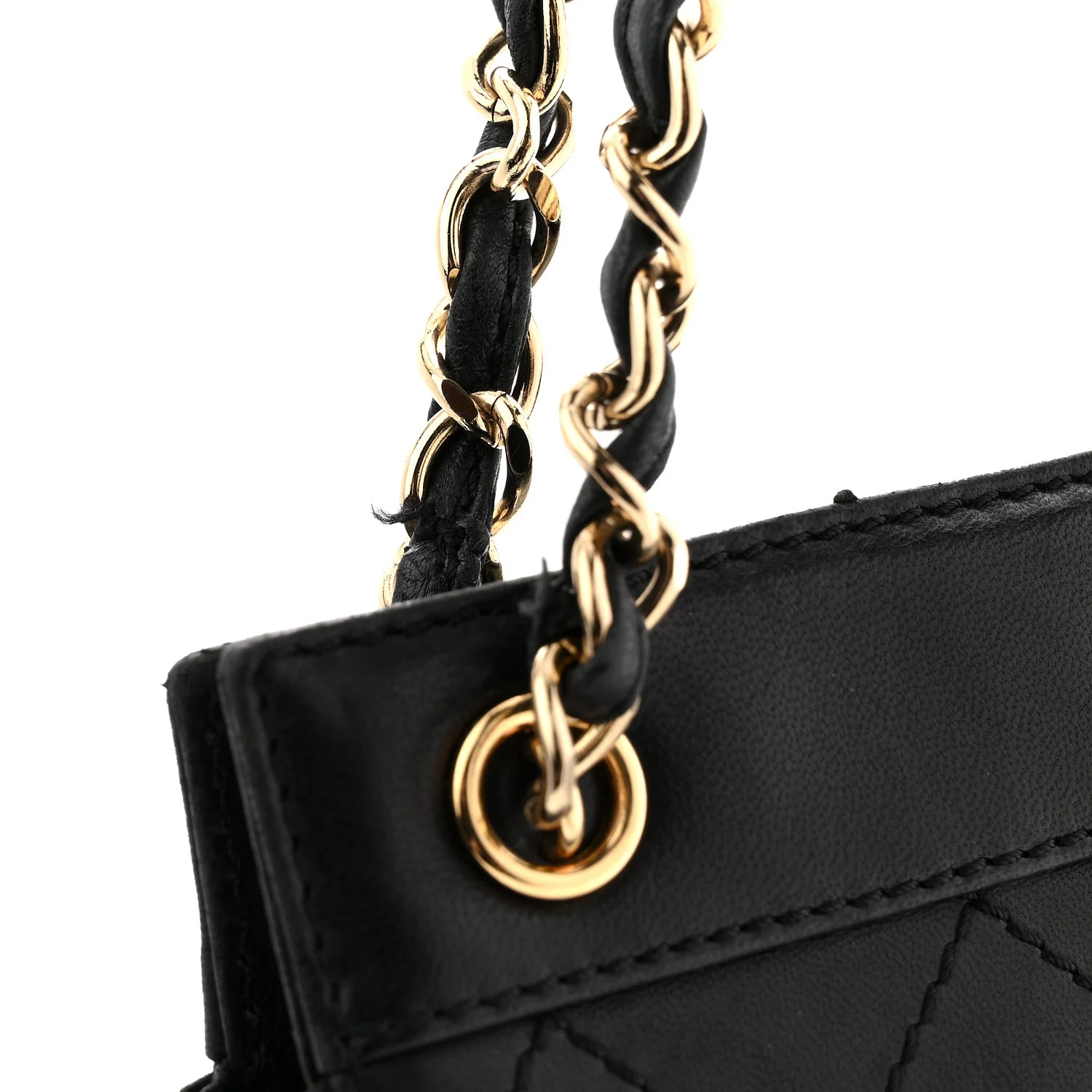 Lambskin Stitched Small Tote Black - Image 12