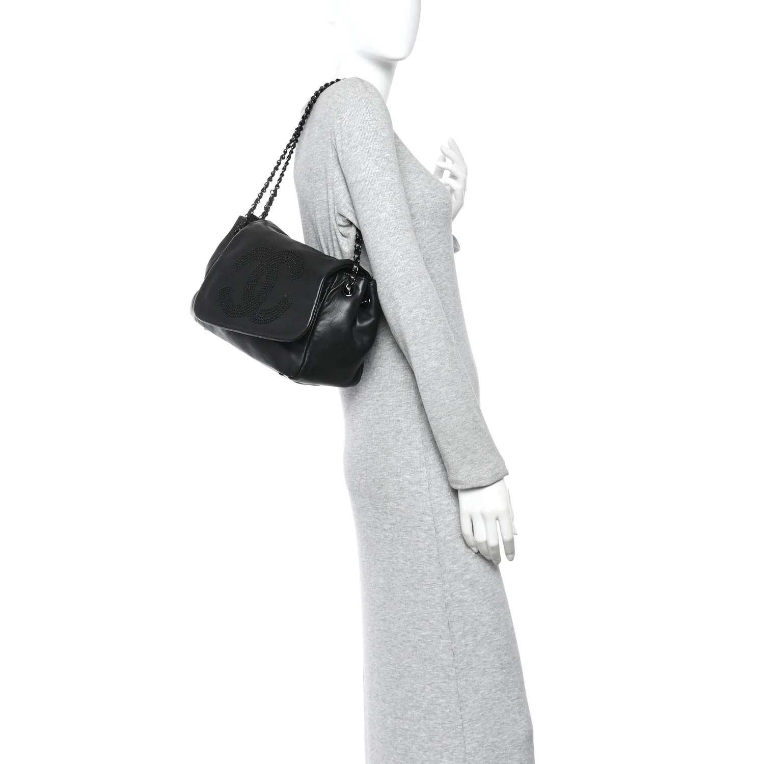 Lambskin Studded Accordion CC Flap Black - Image 2