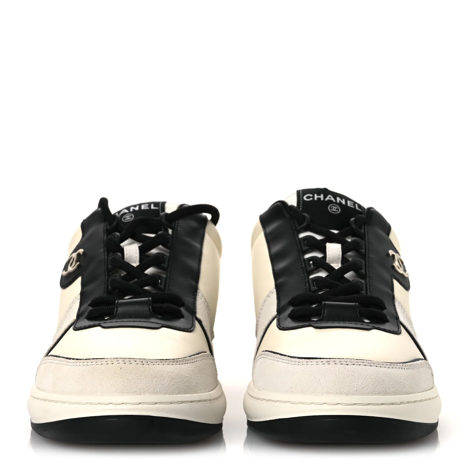 Lambskin Suede Calfskin Sneakers 40 Ivory White Black - Image 3