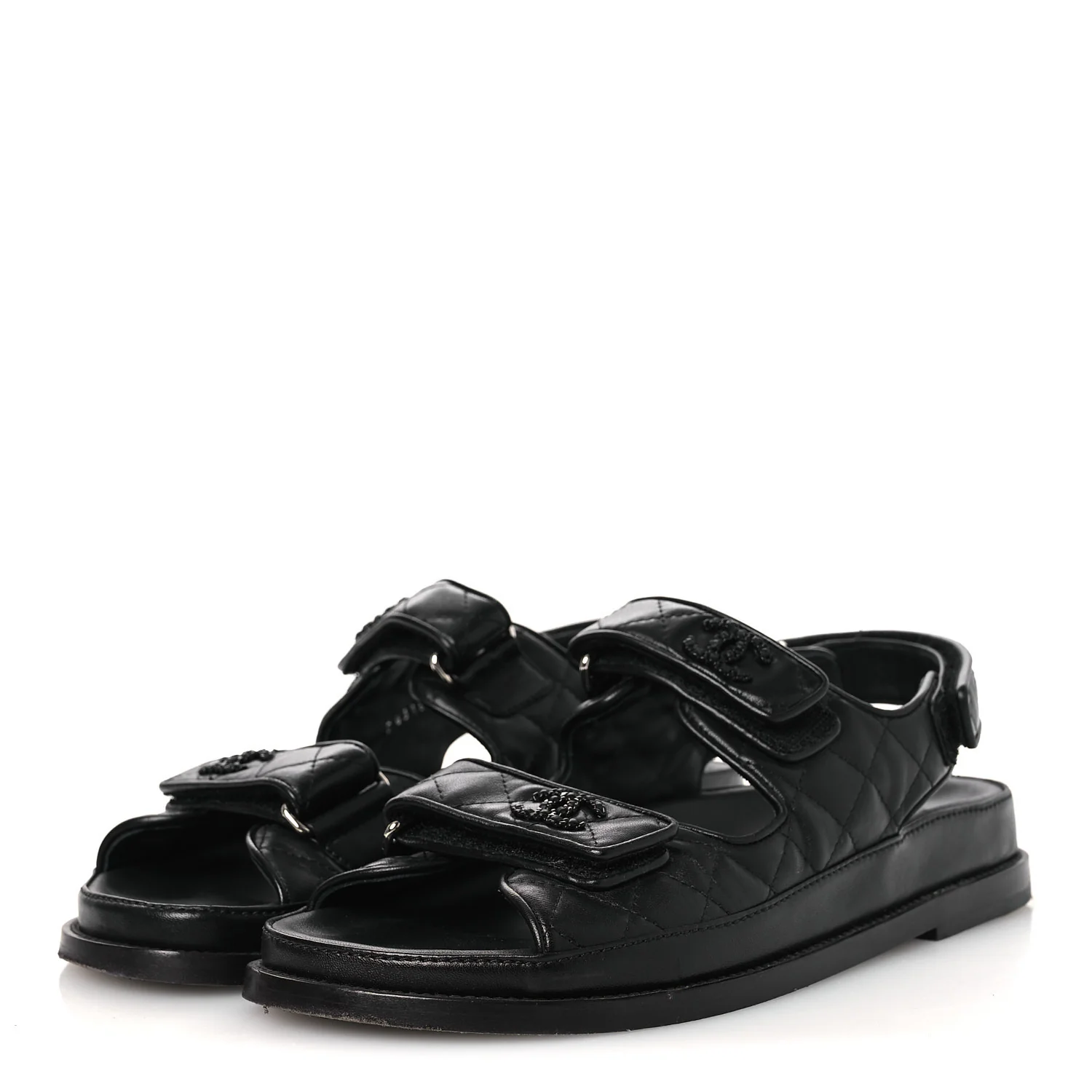 Lambskin Velcro Dad Sandals 39 Black - Image 4