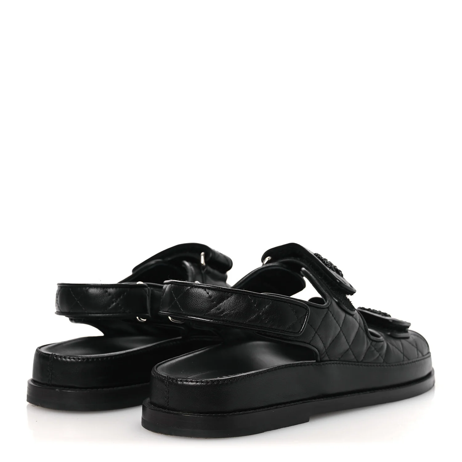Lambskin Velcro Dad Sandals 39 Black - Image 5