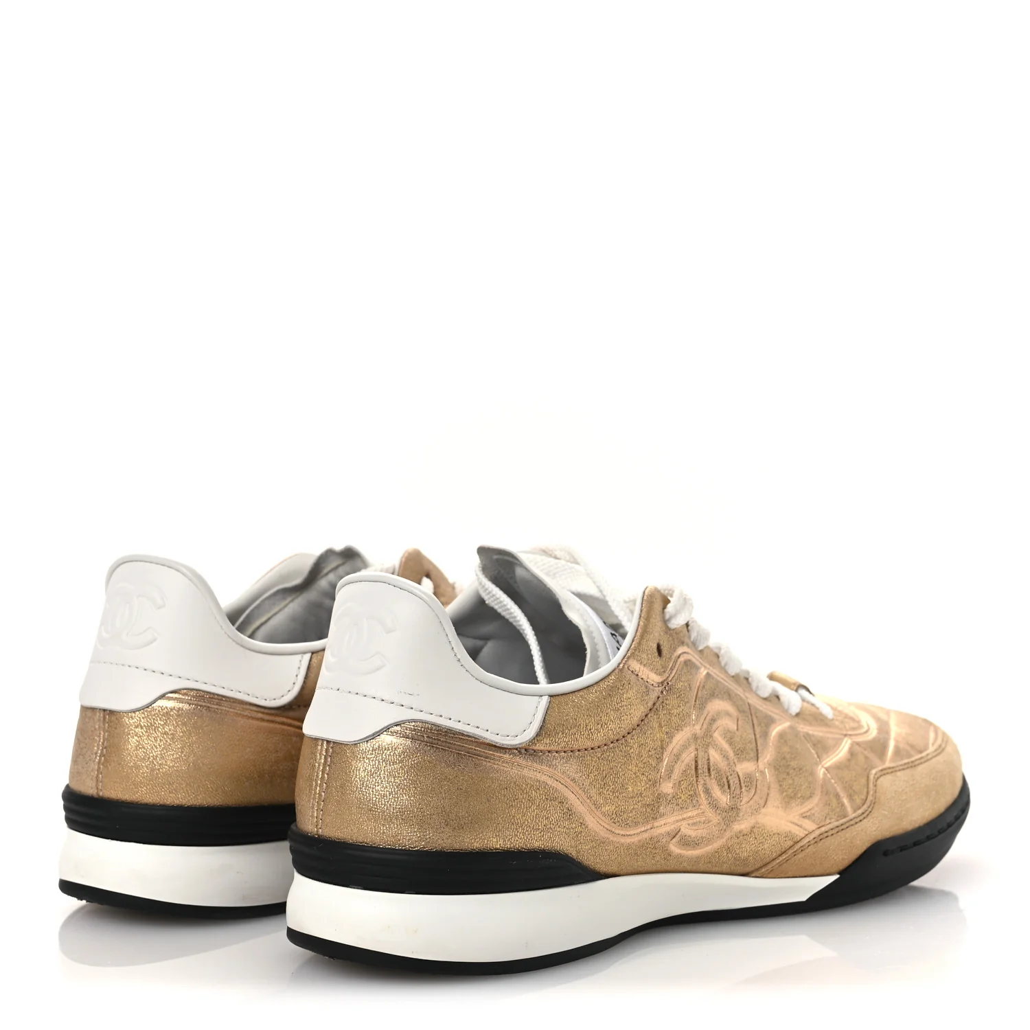 Laminated Calfskin Suede Quilted Womens CC Sneakers 39 Gold - Image 5