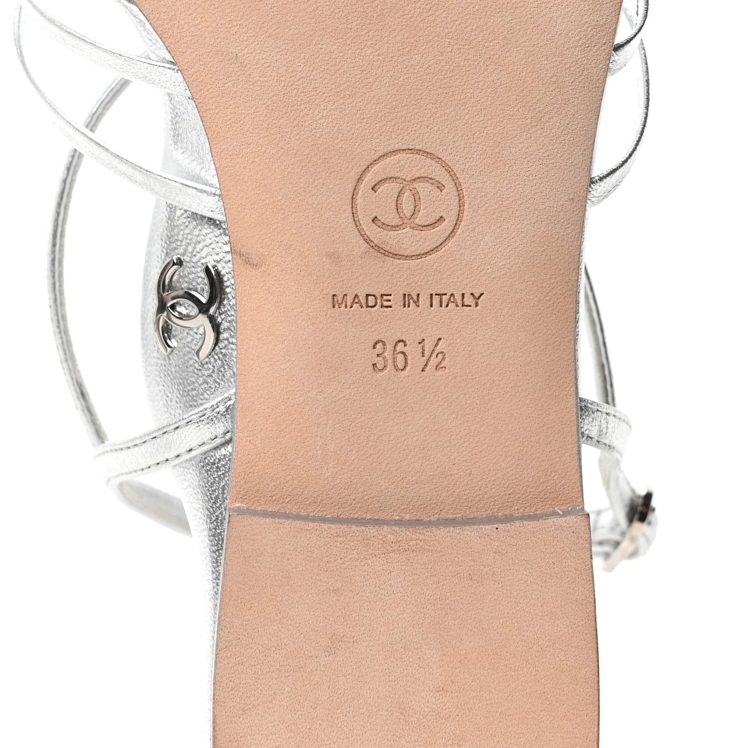 Laminated Lambskin CC Sandals 36.5 Silver - Image 7