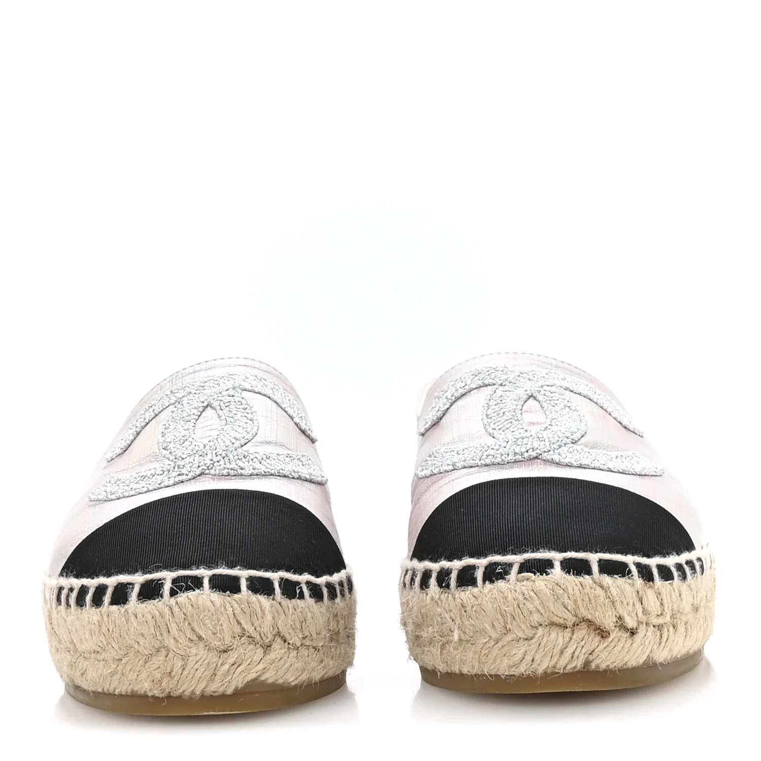 Laminated Lambskin Grosgrain Embroidered CC Espadrilles 36 Pink Silver Black - Image 3