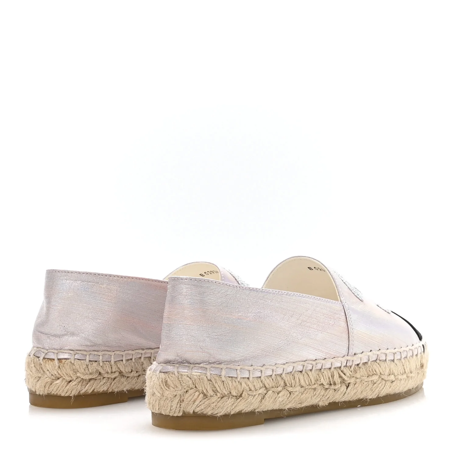 Laminated Lambskin Grosgrain Embroidered CC Espadrilles 36 Pink Silver Black - Image 5