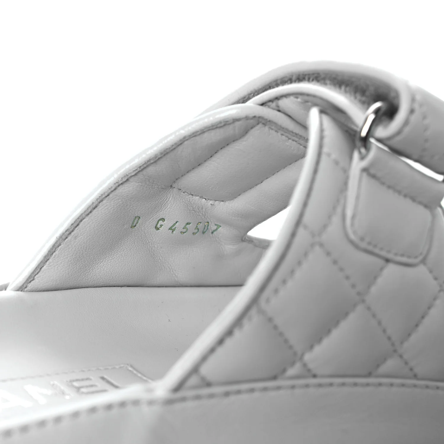 Laminated Lambskin Quilted Velcro Dad Chain CC Slide Sandals 37.5 Light Blue - Image 10