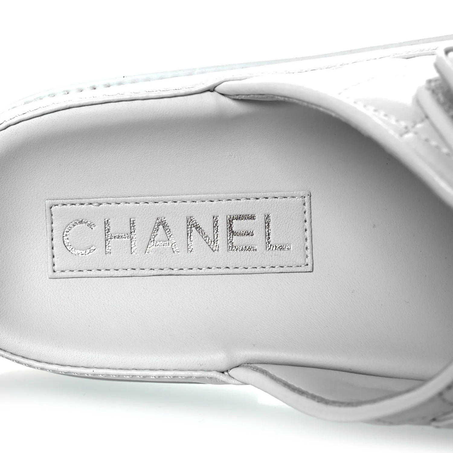Laminated Lambskin Quilted Velcro Dad Chain CC Slide Sandals 37.5 Light Blue - Image 9