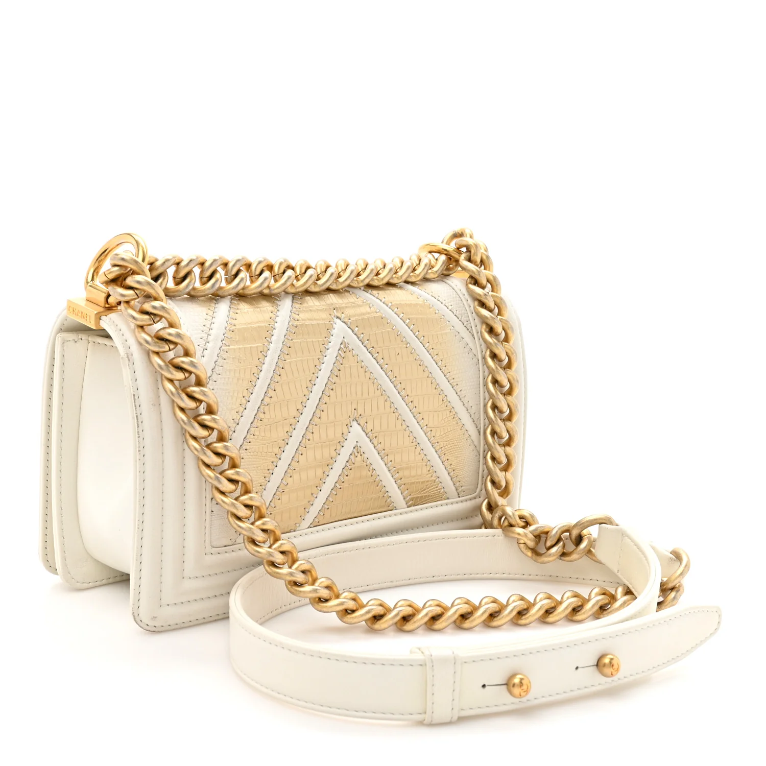 Lizard Chevron Small Boy Flap White Gold - Image 3
