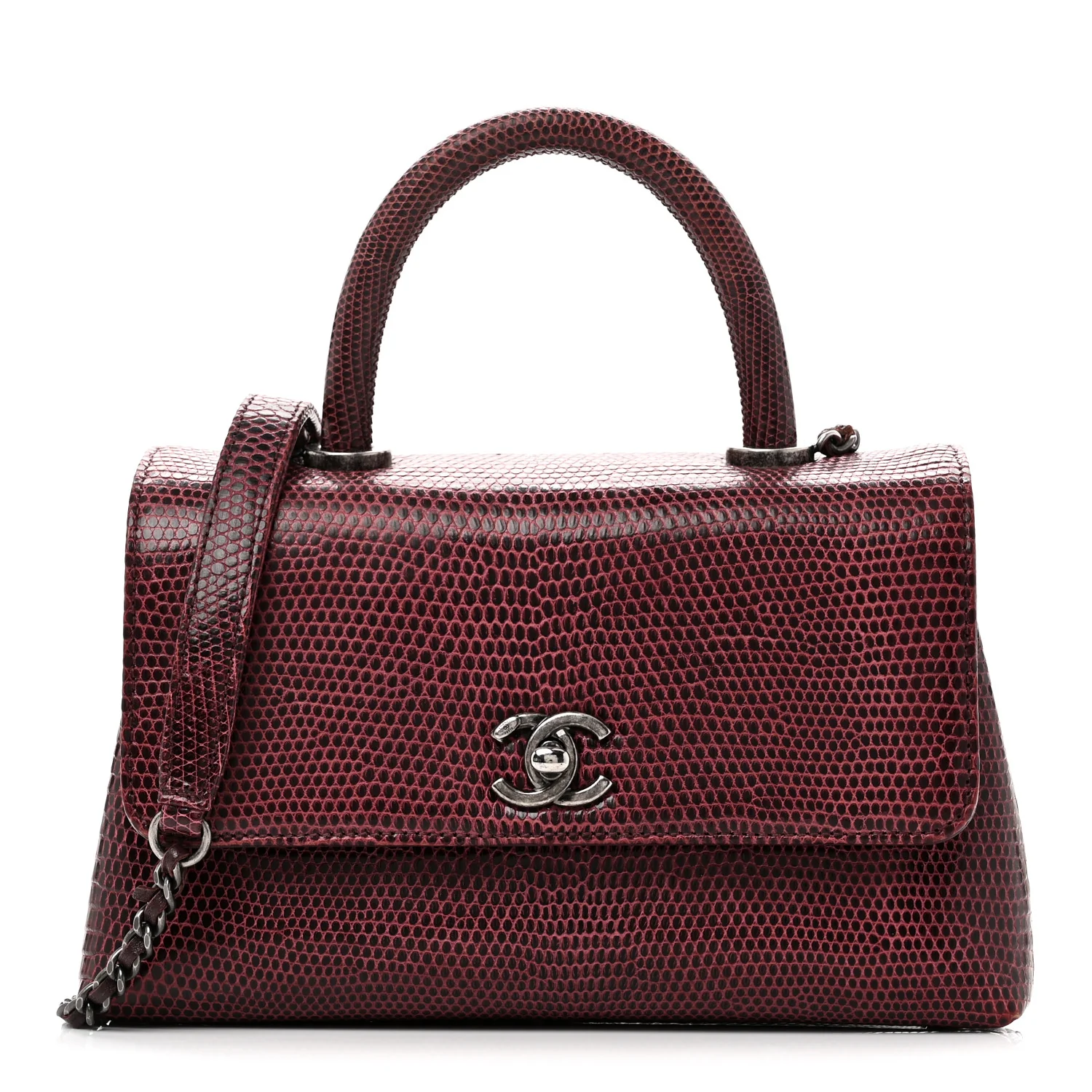 Lizard Mini Coco Handle Flap Burgundy