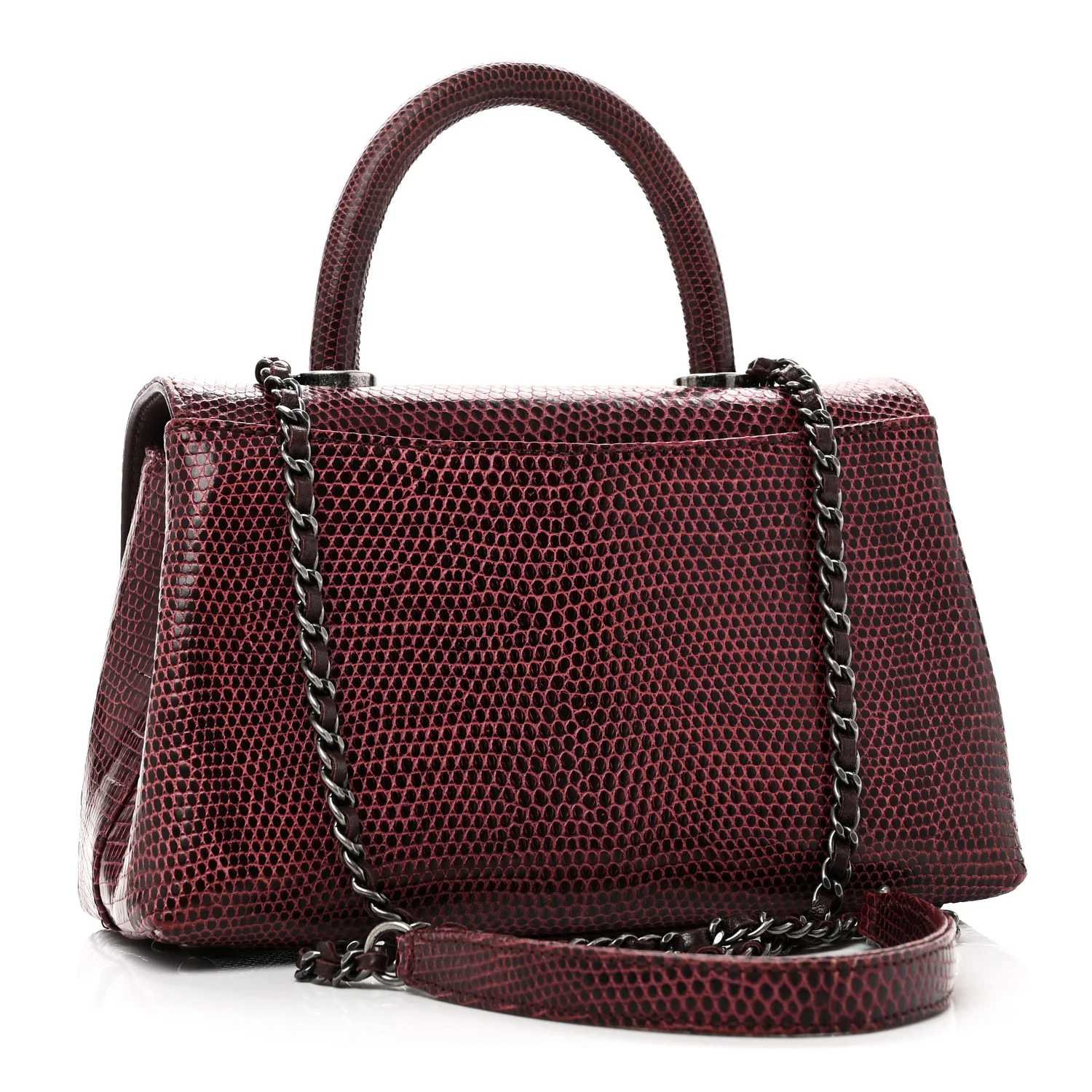 Lizard Mini Coco Handle Flap Burgundy - Image 3