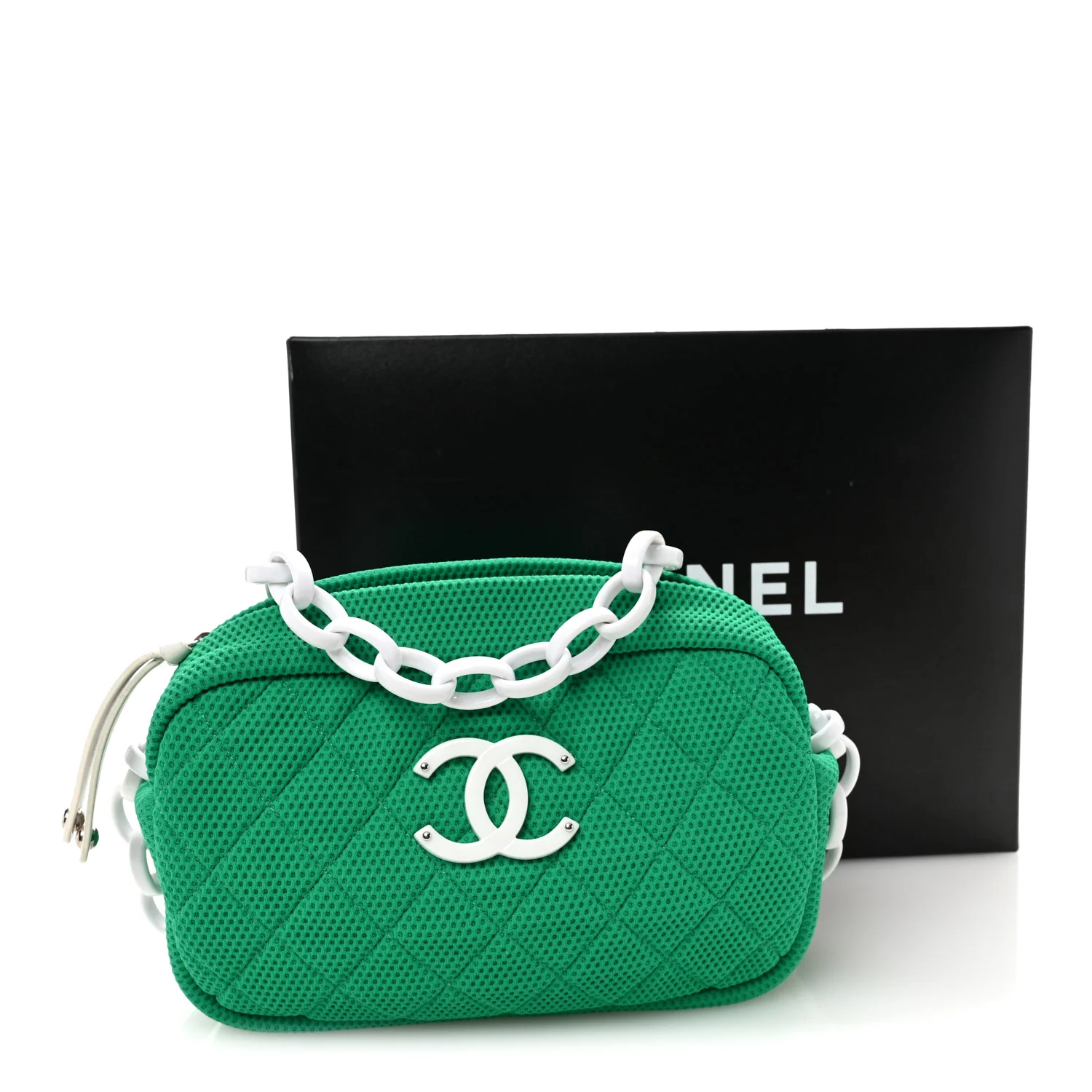 Mesh Fabric Quilted Camera Bag Green White - Image 11