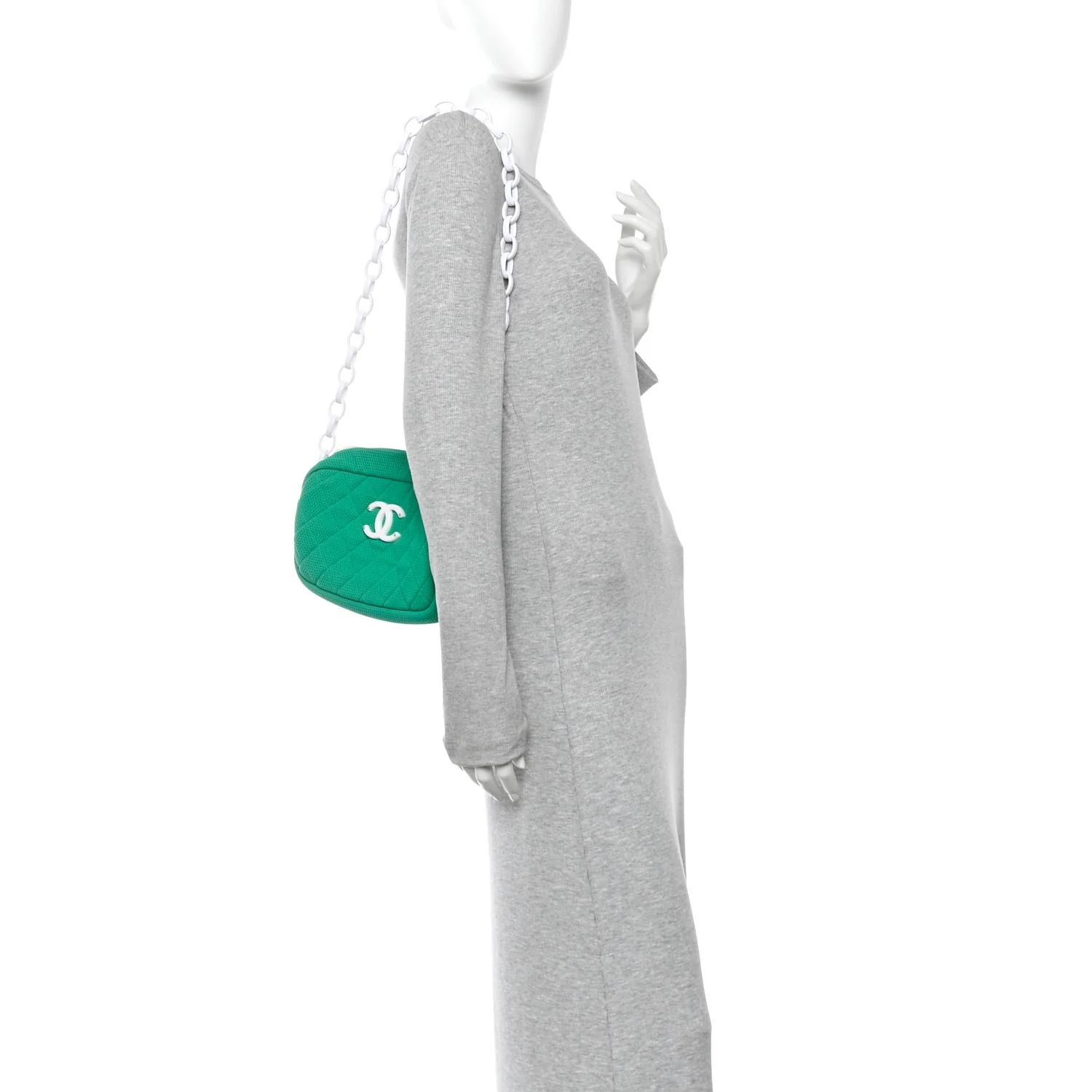 Mesh Fabric Quilted Camera Bag Green White - Image 2
