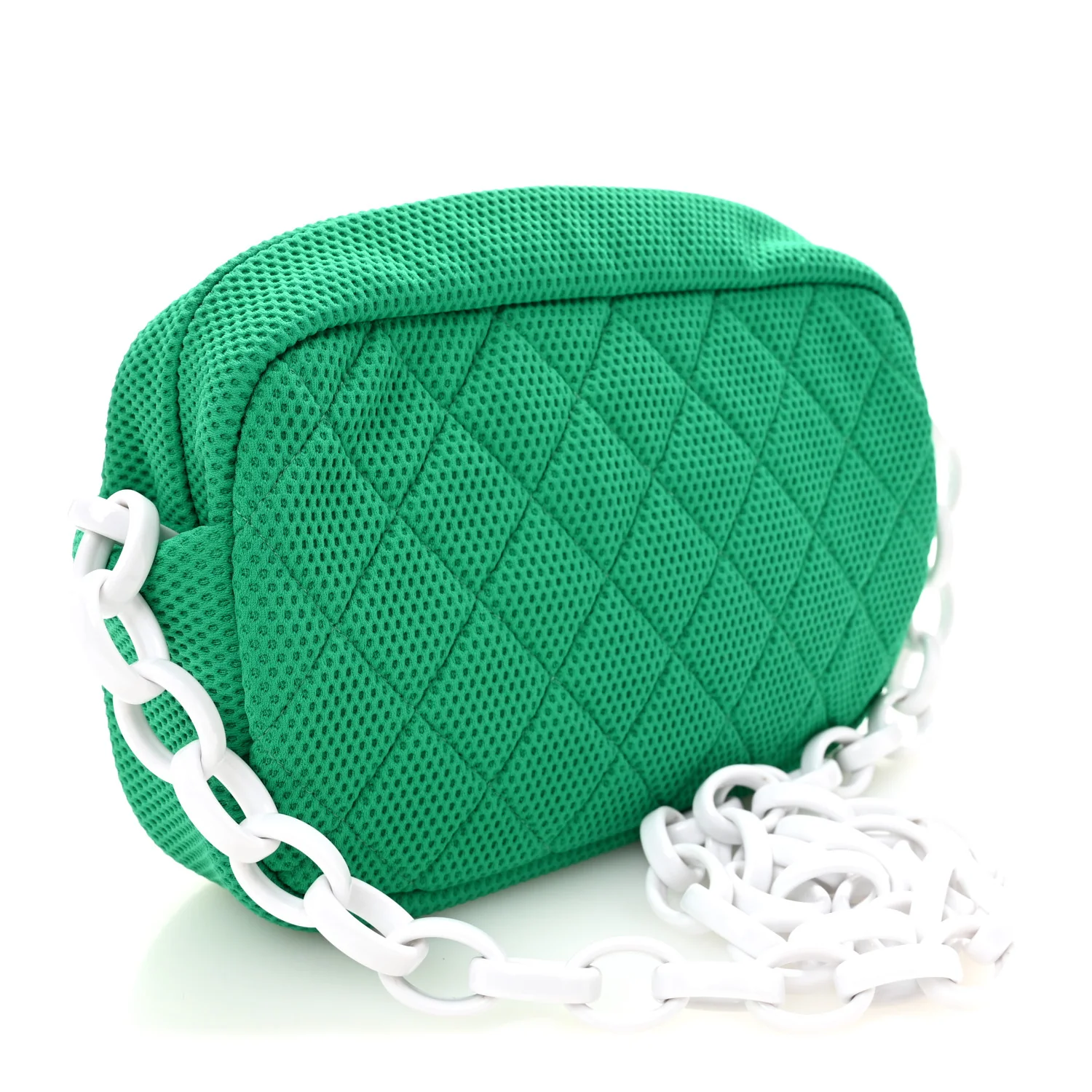 Mesh Fabric Quilted Camera Bag Green White - Image 3