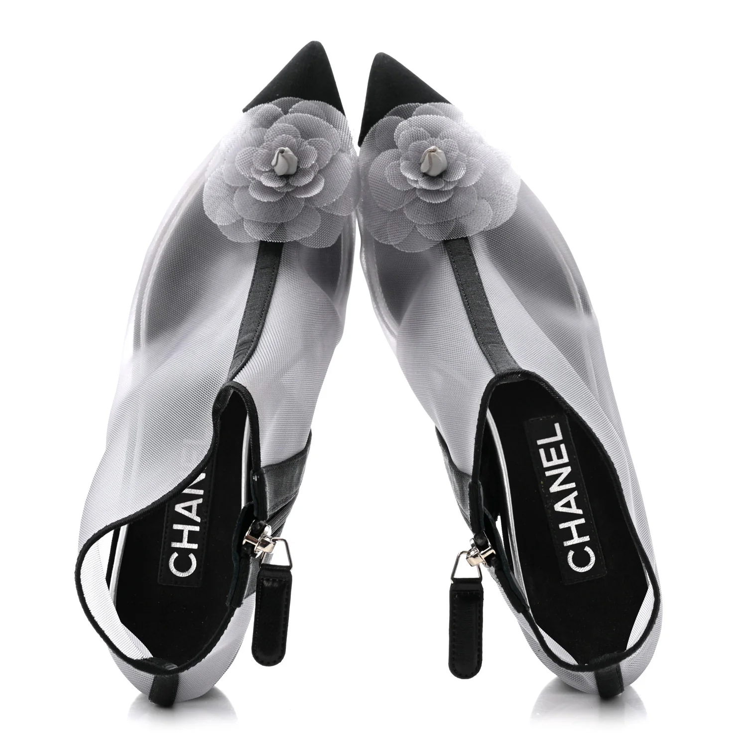 Mesh Grosgrain Camellia Short Boots 36 Grey Black - Image 5