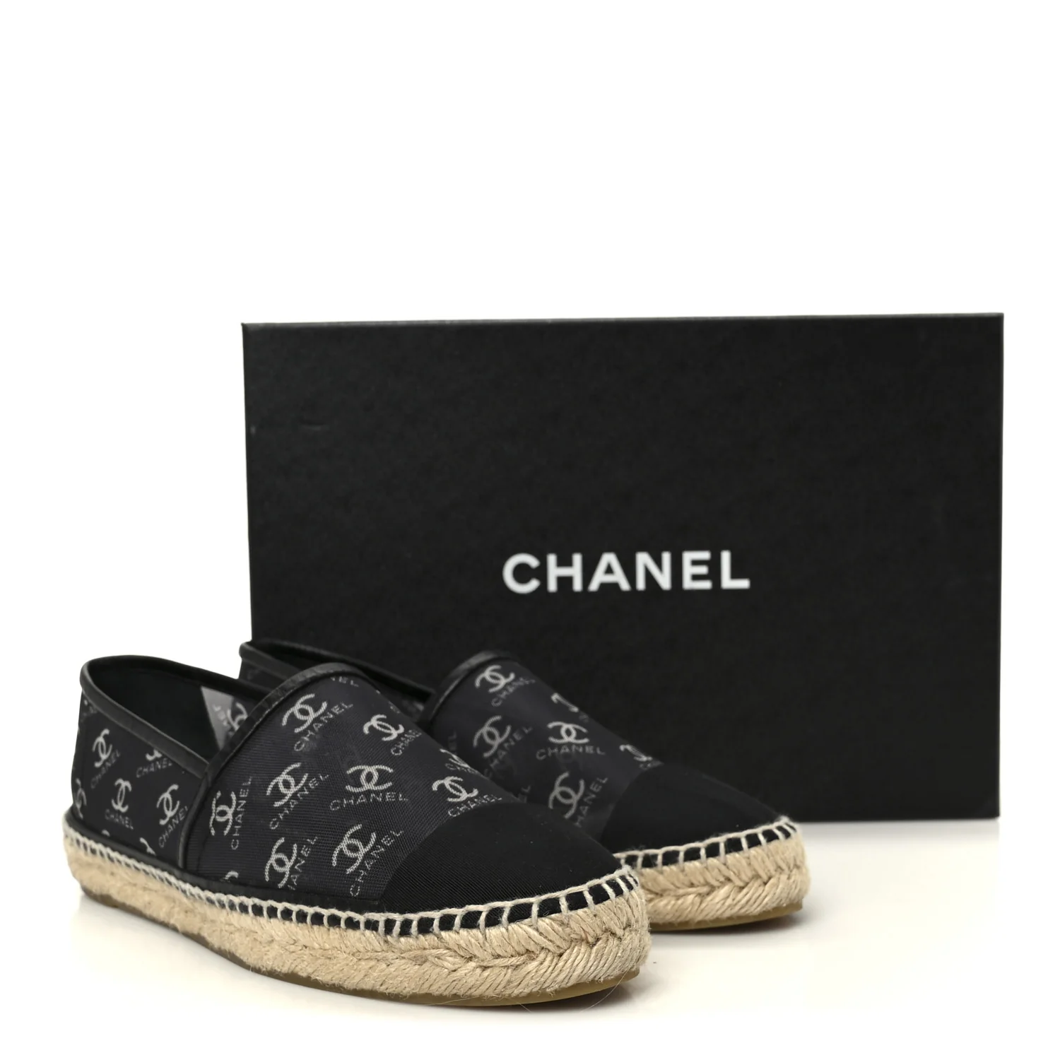 Mesh Grosgrain CC Espadrilles 38 Black White - Image 11