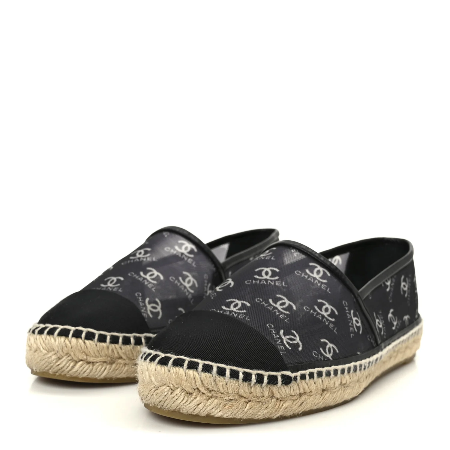 Mesh Grosgrain CC Espadrilles 38 Black White - Image 4