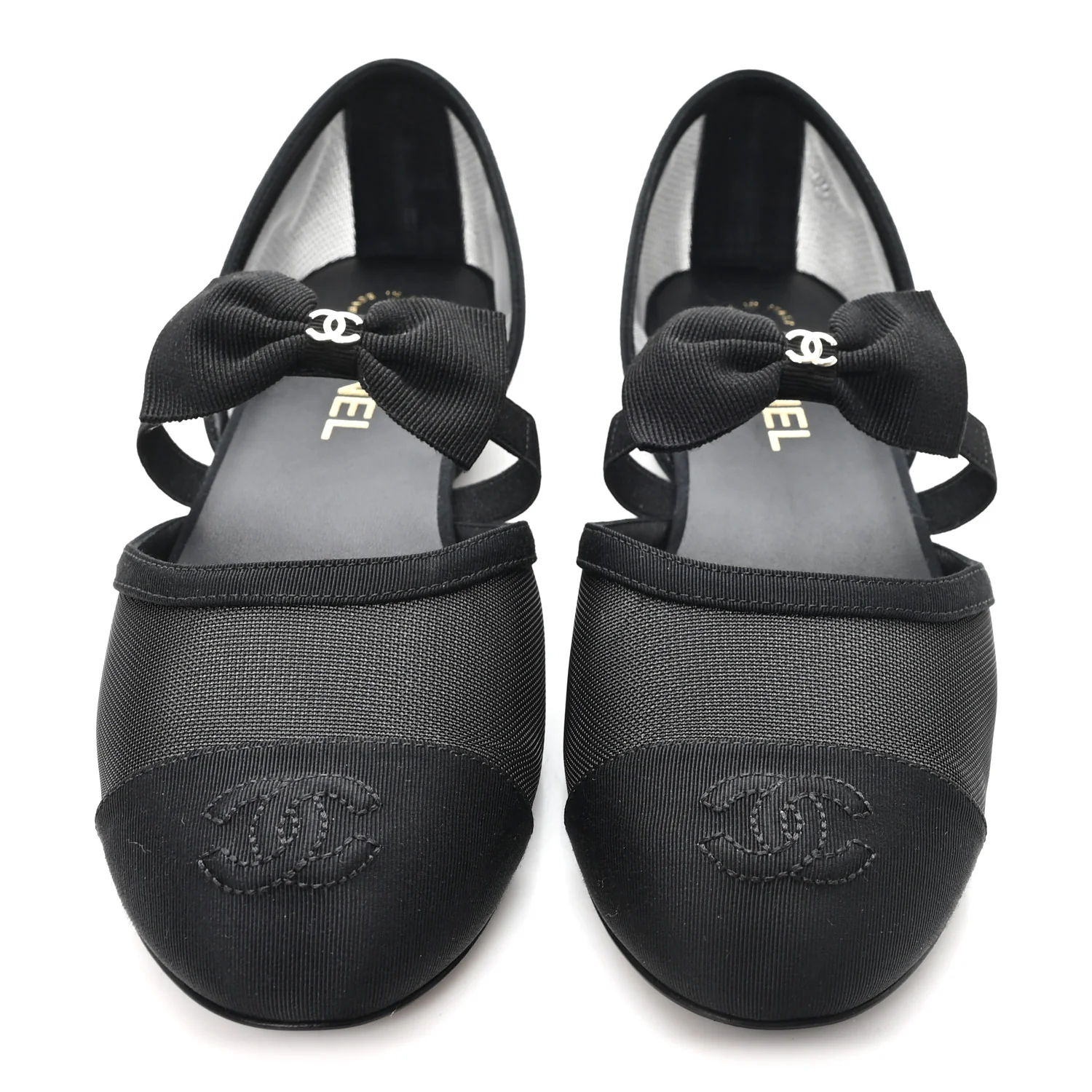 Mesh Grosgrain Mary Janes Flats 37 Black - Image 3