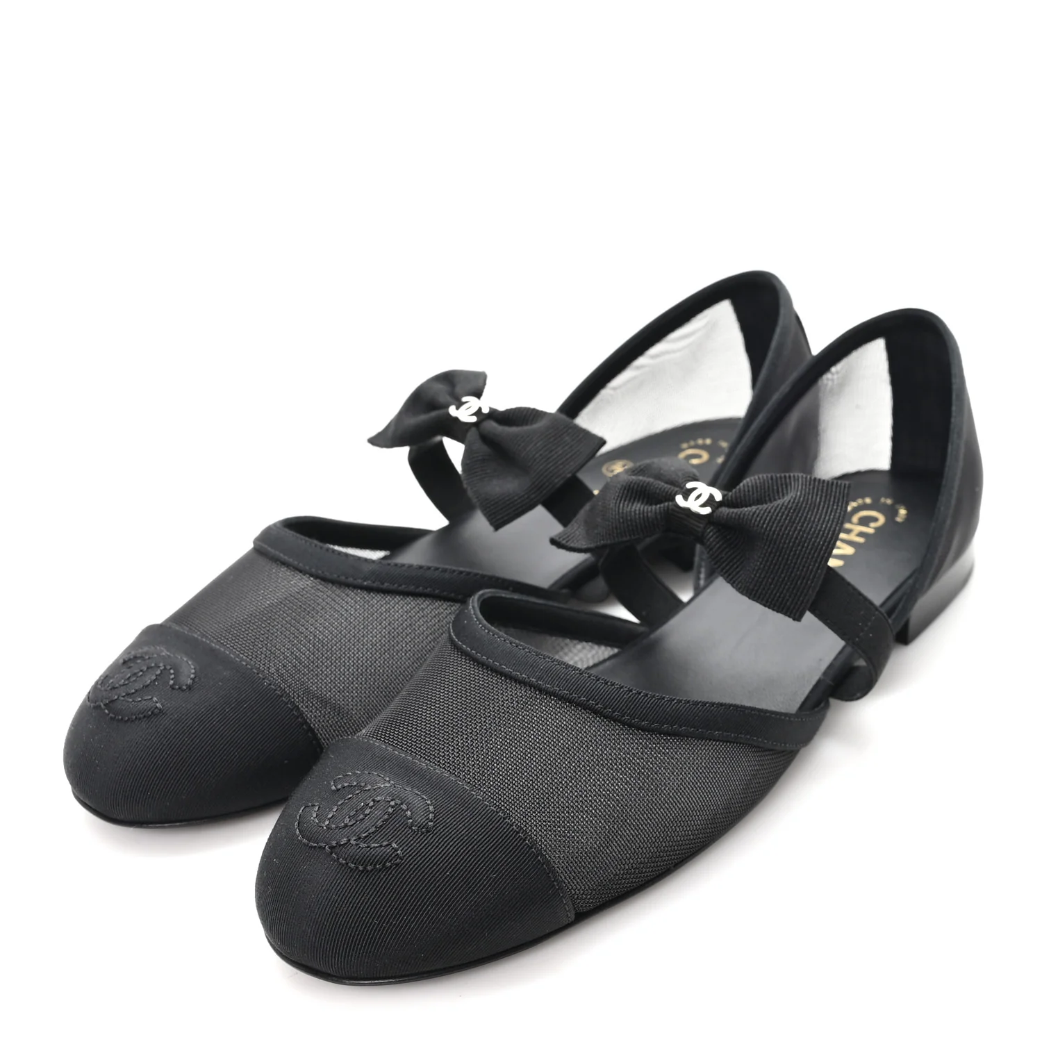 Mesh Grosgrain Mary Janes Flats 37 Black - Image 4
