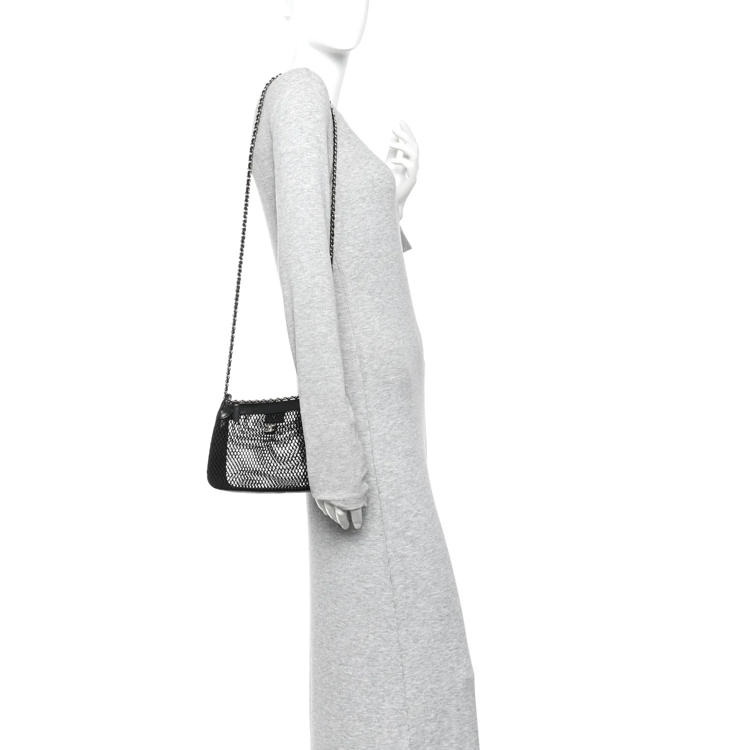 Mesh Shiny Lambskin Clutch With Chain Black - Image 2