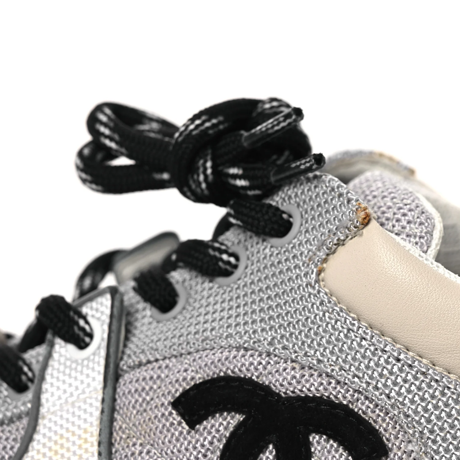 Mesh Suede Calfskin Grained Calfskin Womens CC Sneakers 37 Grey White - Image 11