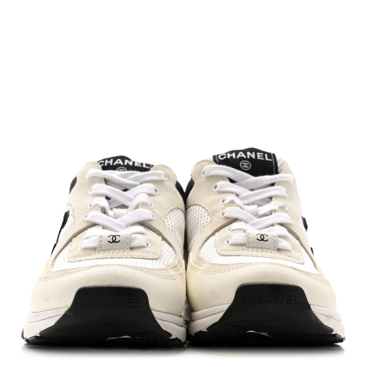 Mesh Suede Calfskin Grained Calfskin Womens CC Sneakers 38 White Black - Image 5