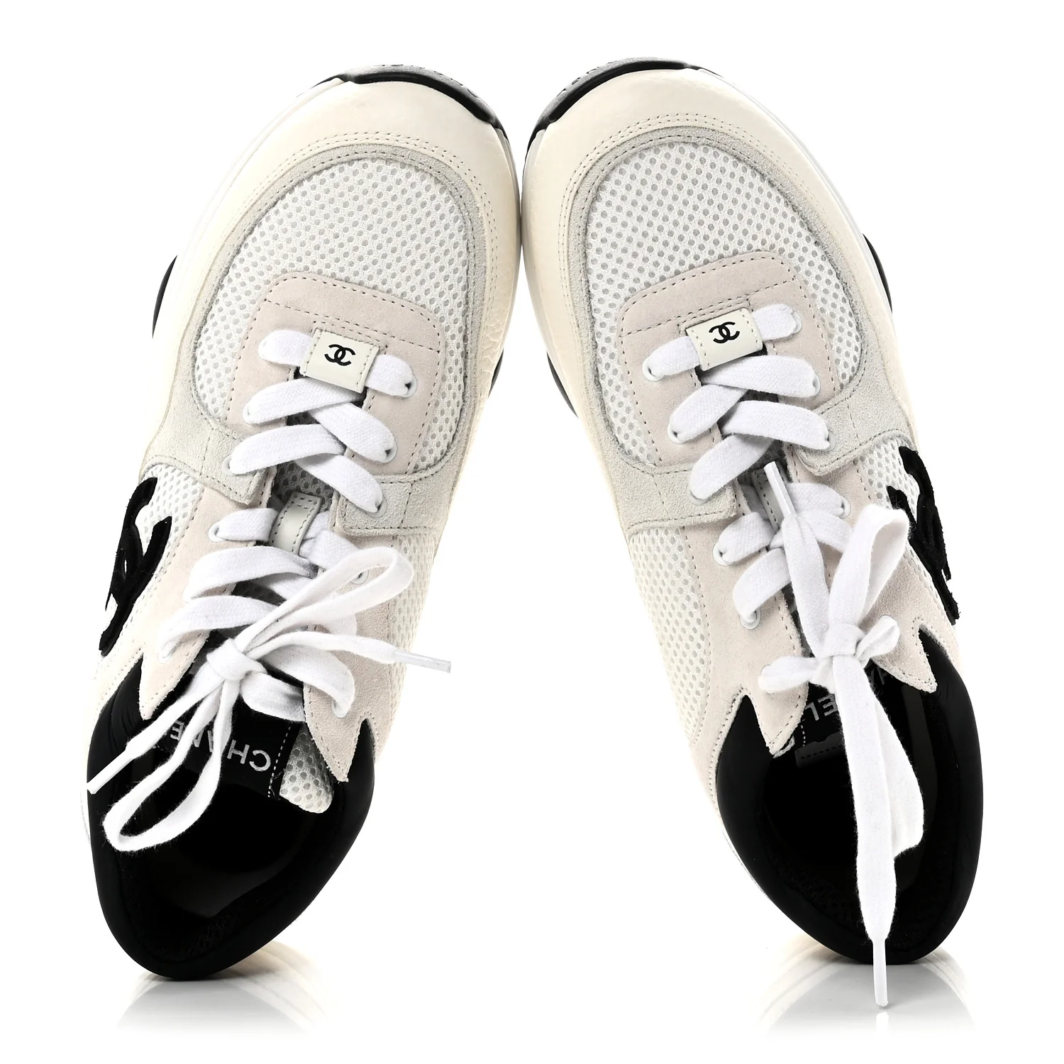 Mesh Suede Calfskin Grained Calfskin Womens CC Sneakers 38.5 White Black - Image 2