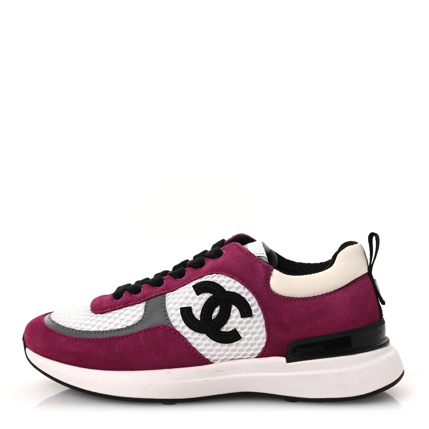 Mesh Suede Calfskin Womens CC Sneakers 36 White Dark Pink Grey