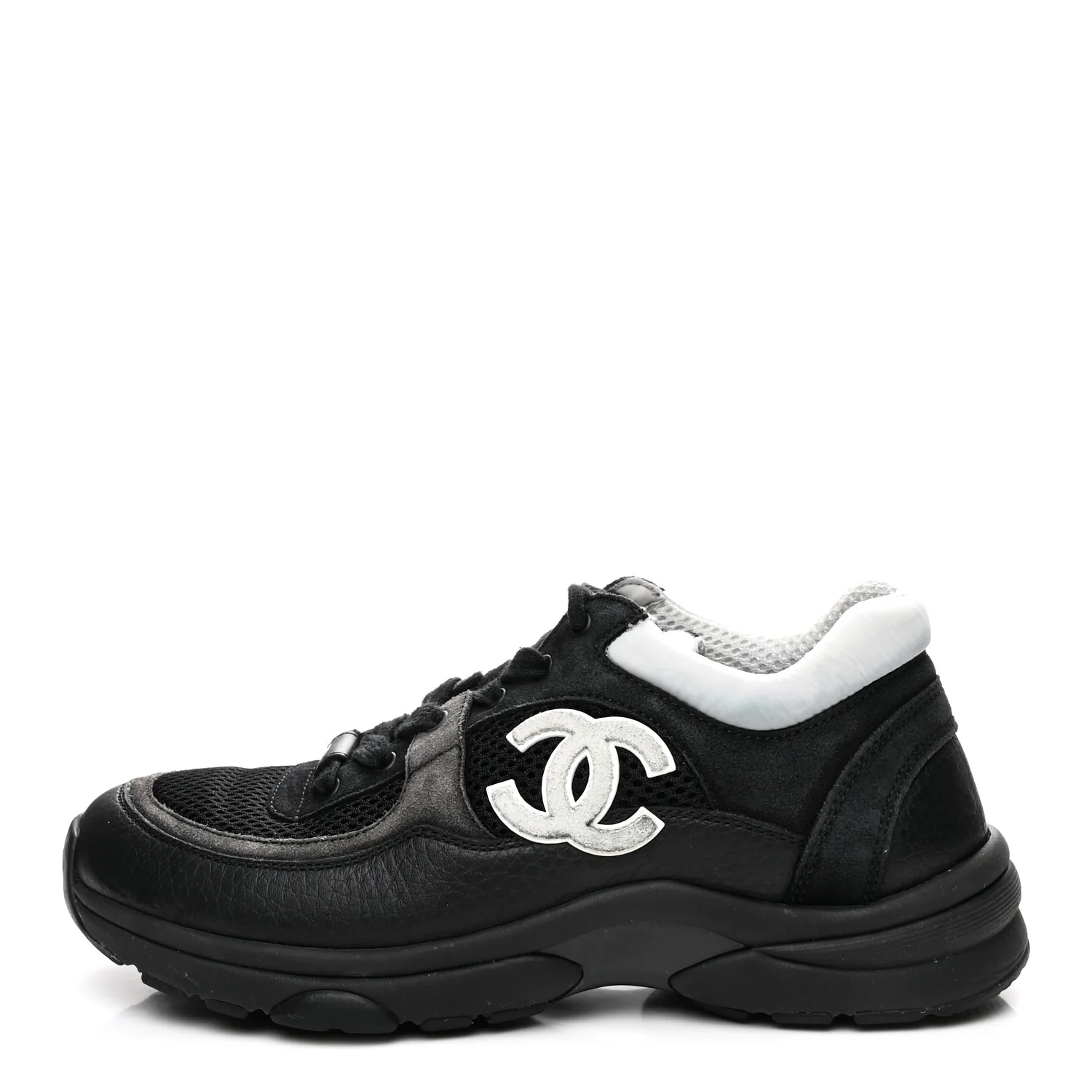 Mesh Suede Grained Calfskin Womens CC Sneakers 36 Black White