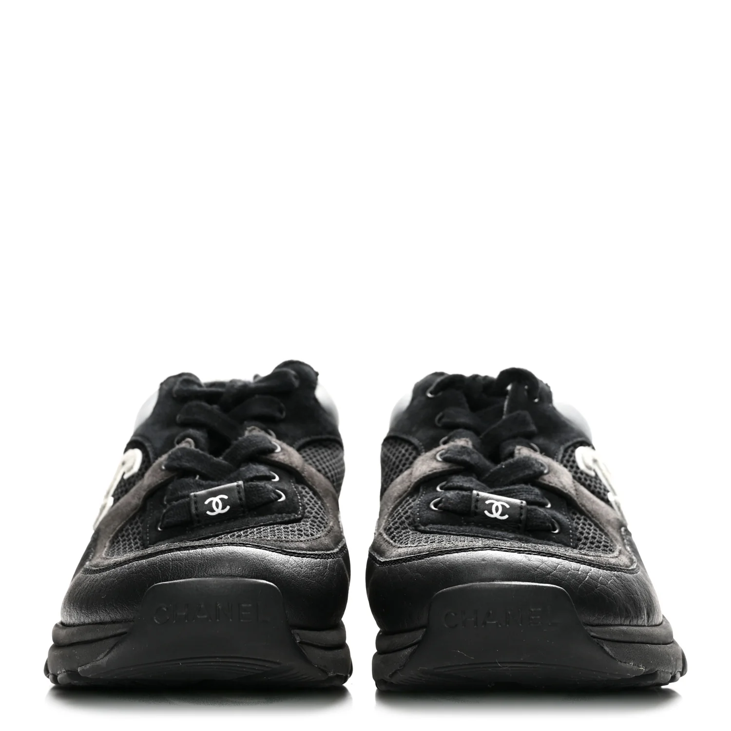Mesh Suede Grained Calfskin Womens CC Sneakers 36 Black White - Image 3