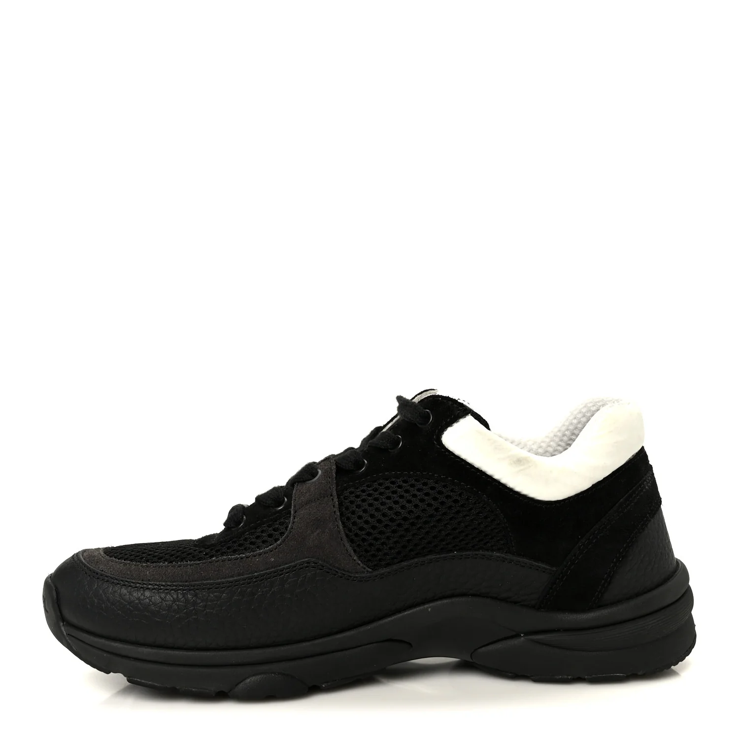 Mesh Suede Grained Calfskin Womens CC Sneakers 37 Black White