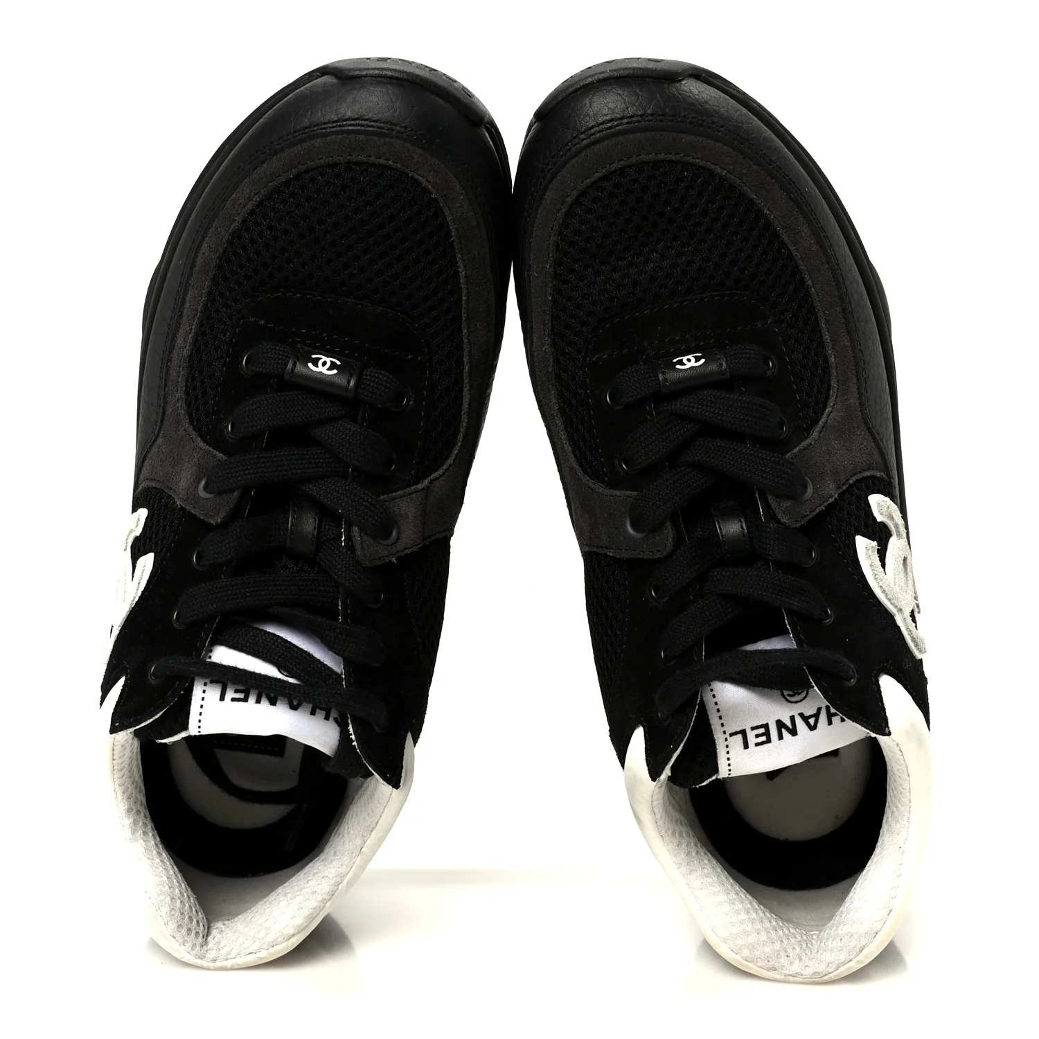 Mesh Suede Grained Calfskin Womens CC Sneakers 37 Black White - Image 2