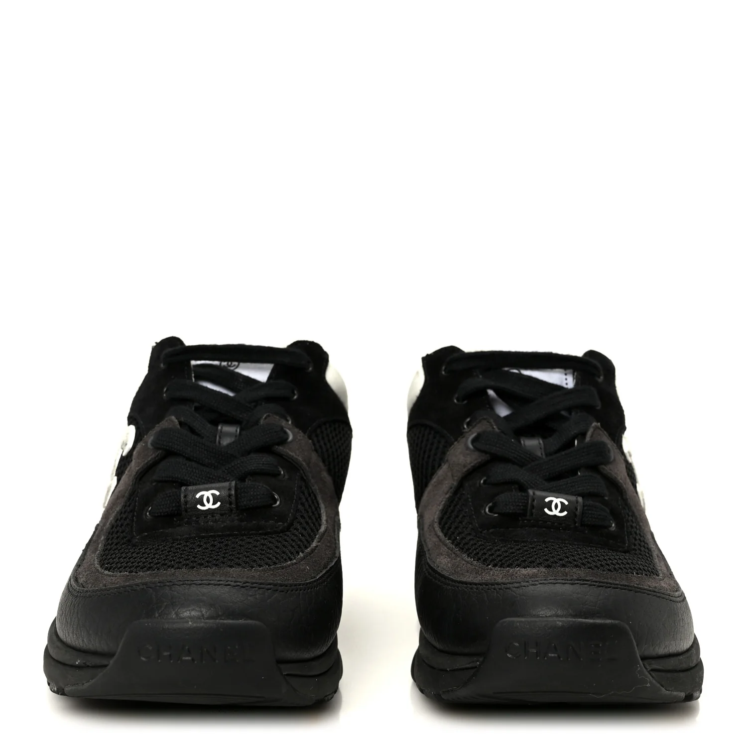 Mesh Suede Grained Calfskin Womens CC Sneakers 37 Black White - Image 3