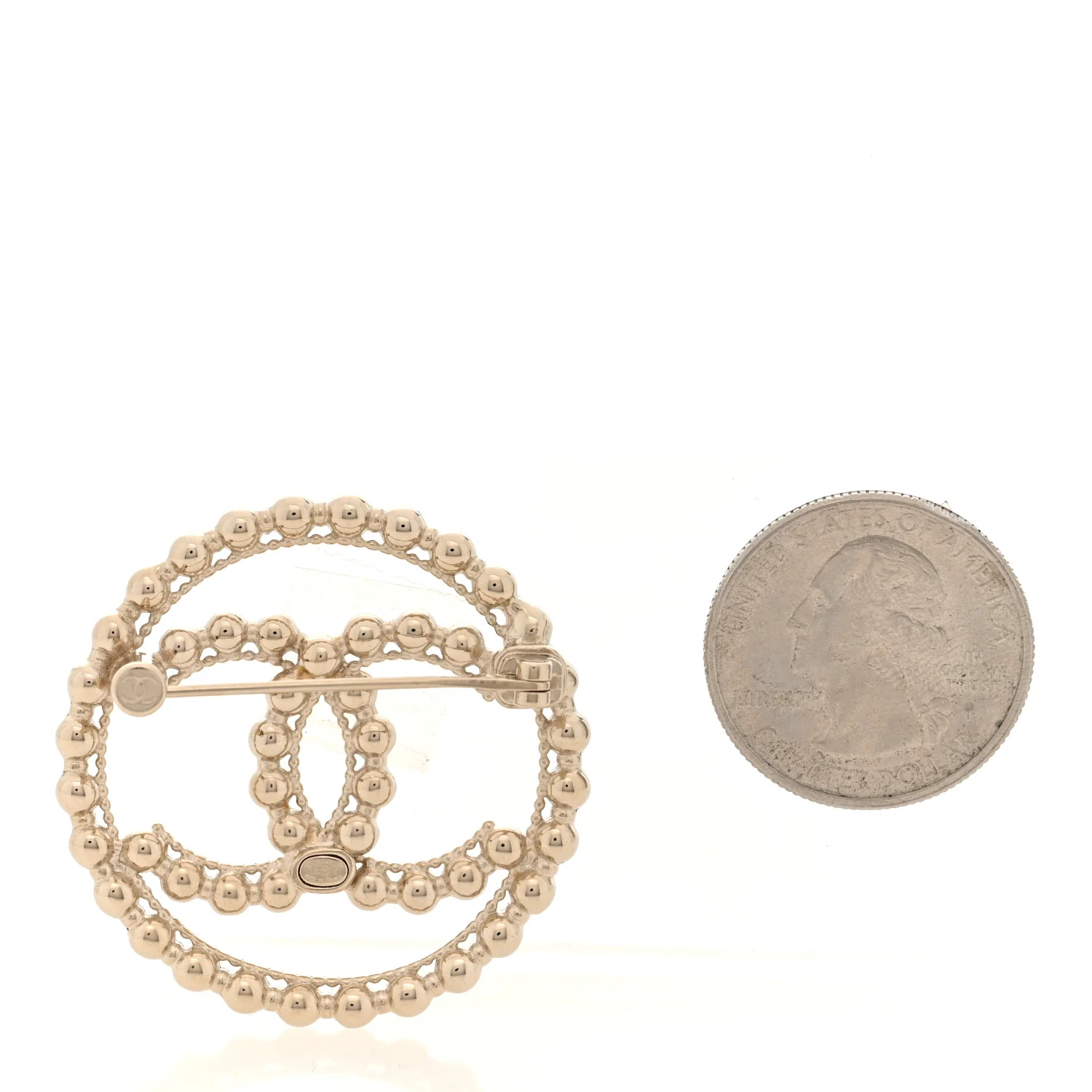 Metal Bead CC Round Brooch Gold - Image 2