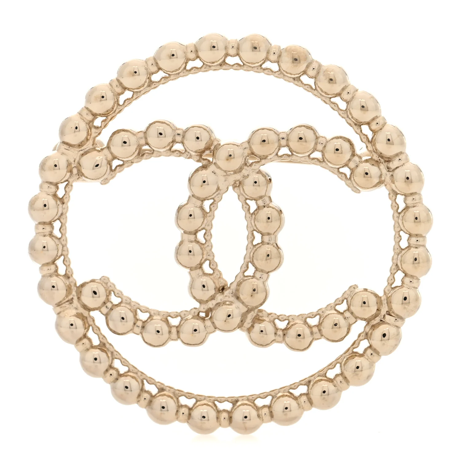 Metal Bead CC Round Brooch Gold