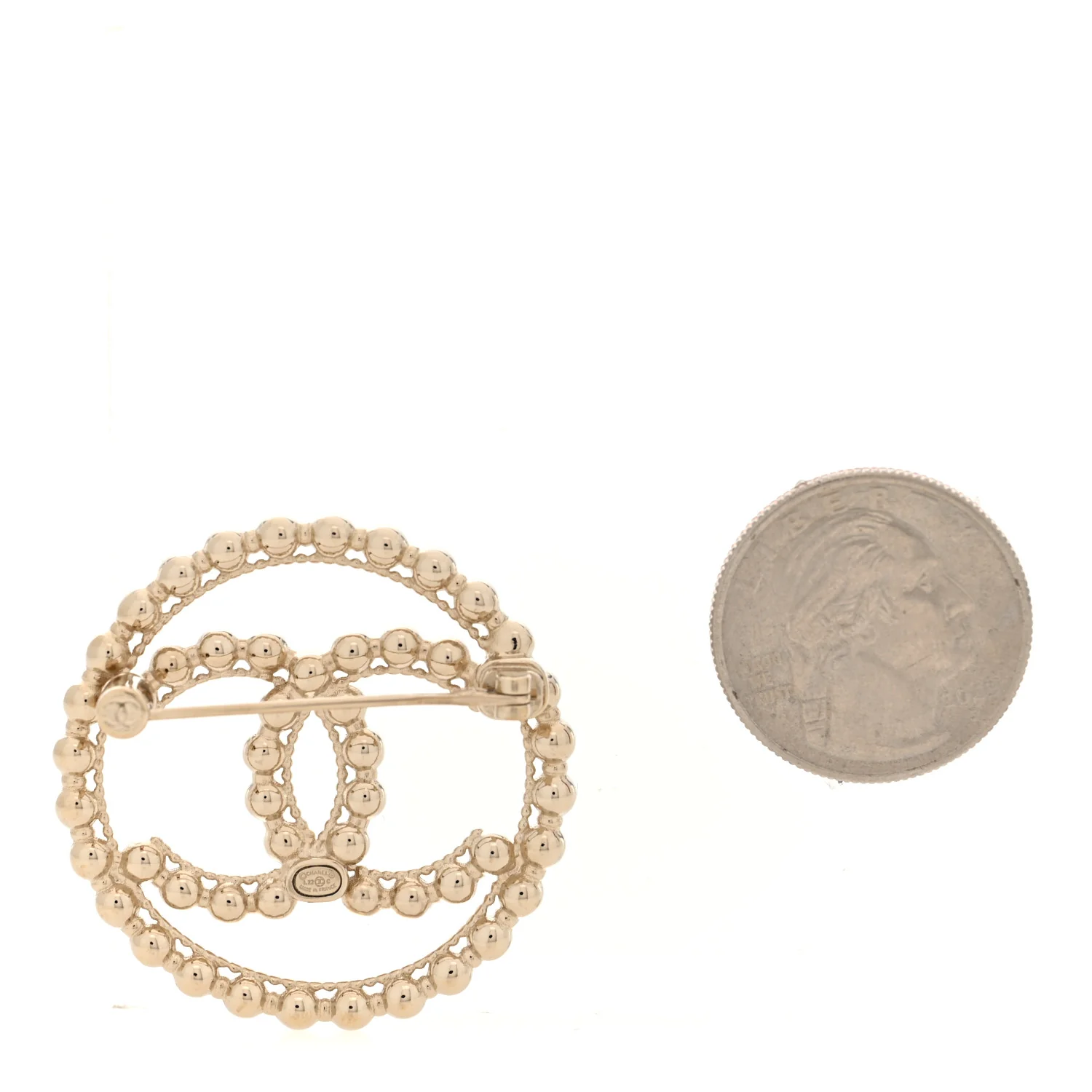 Metal Bead CC Round Brooch Gold - Image 2
