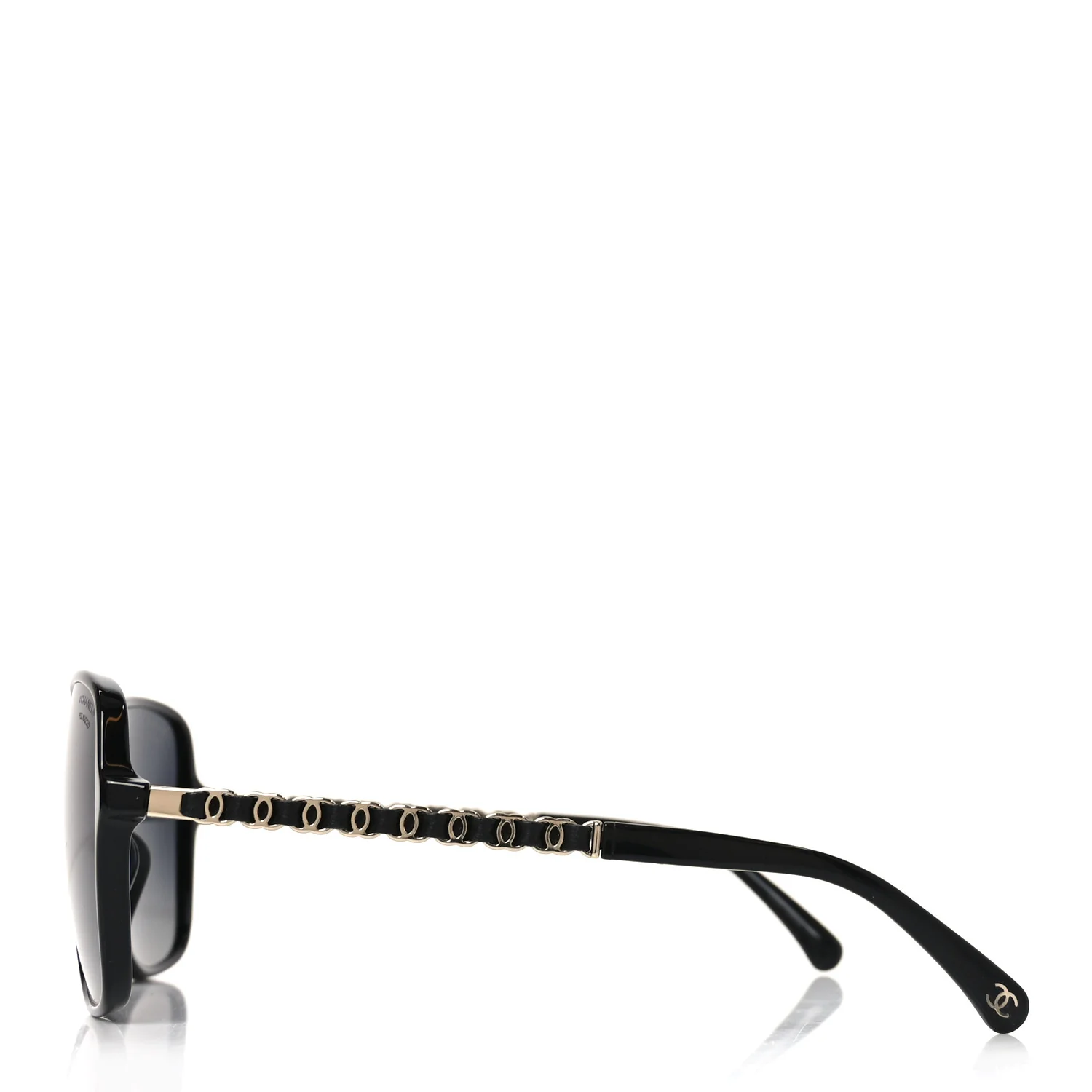 Metal Calfskin Polarized CC Chain Pilot Sunglasses 5439-Q-A Black - Image 5