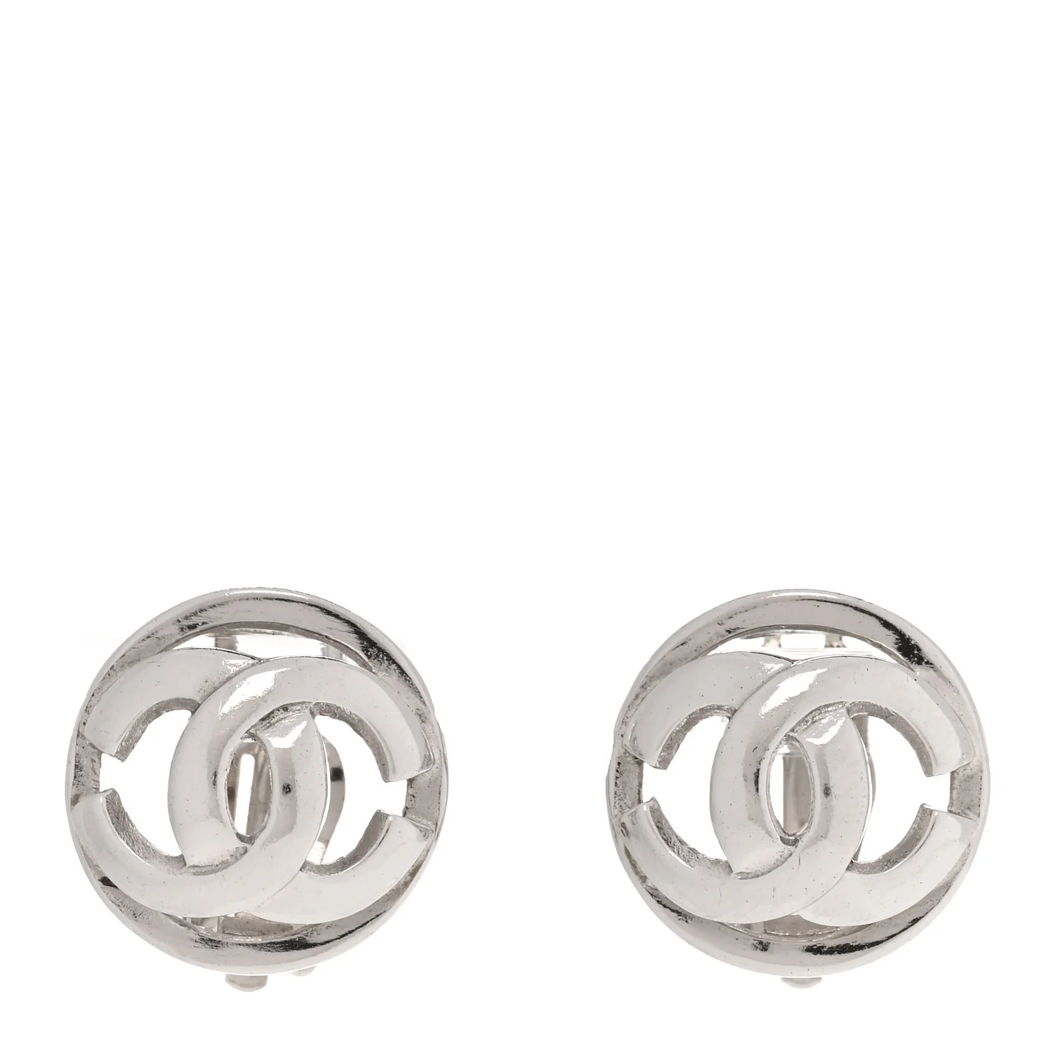 Metal CC Clip On Earrings Silver