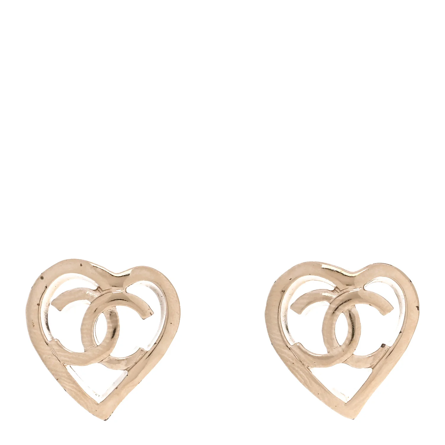 Metal CC Heart Coco In Love Earrings Gold