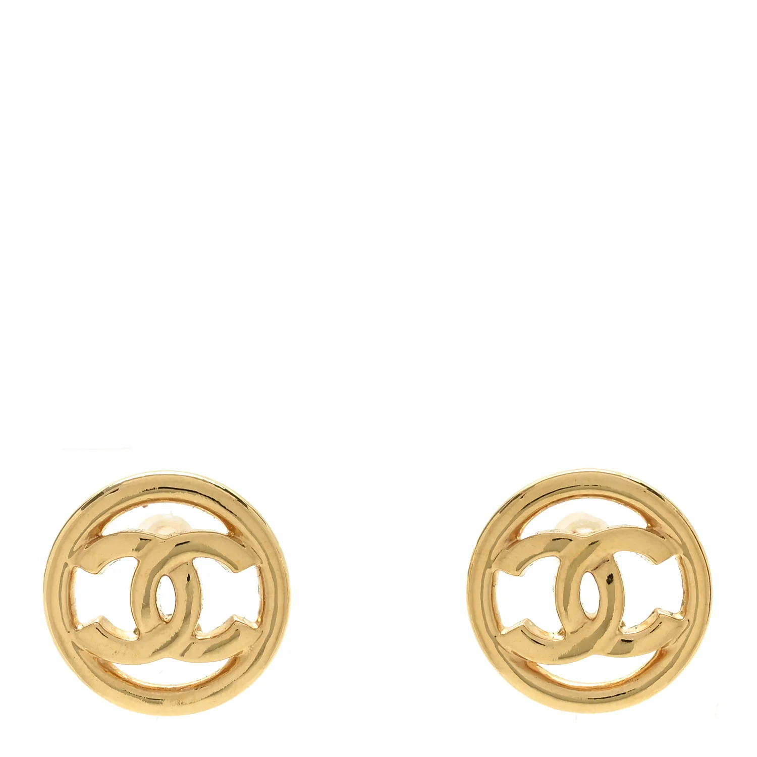 Metal CC Round Earrings Gold