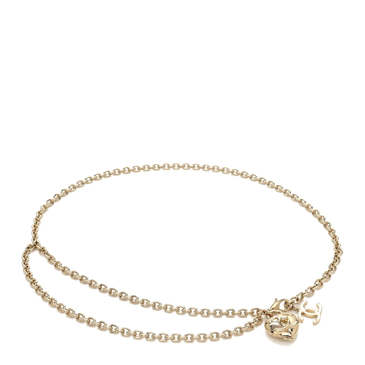 Metal Chain CC Heart Turnlock Belt Gold