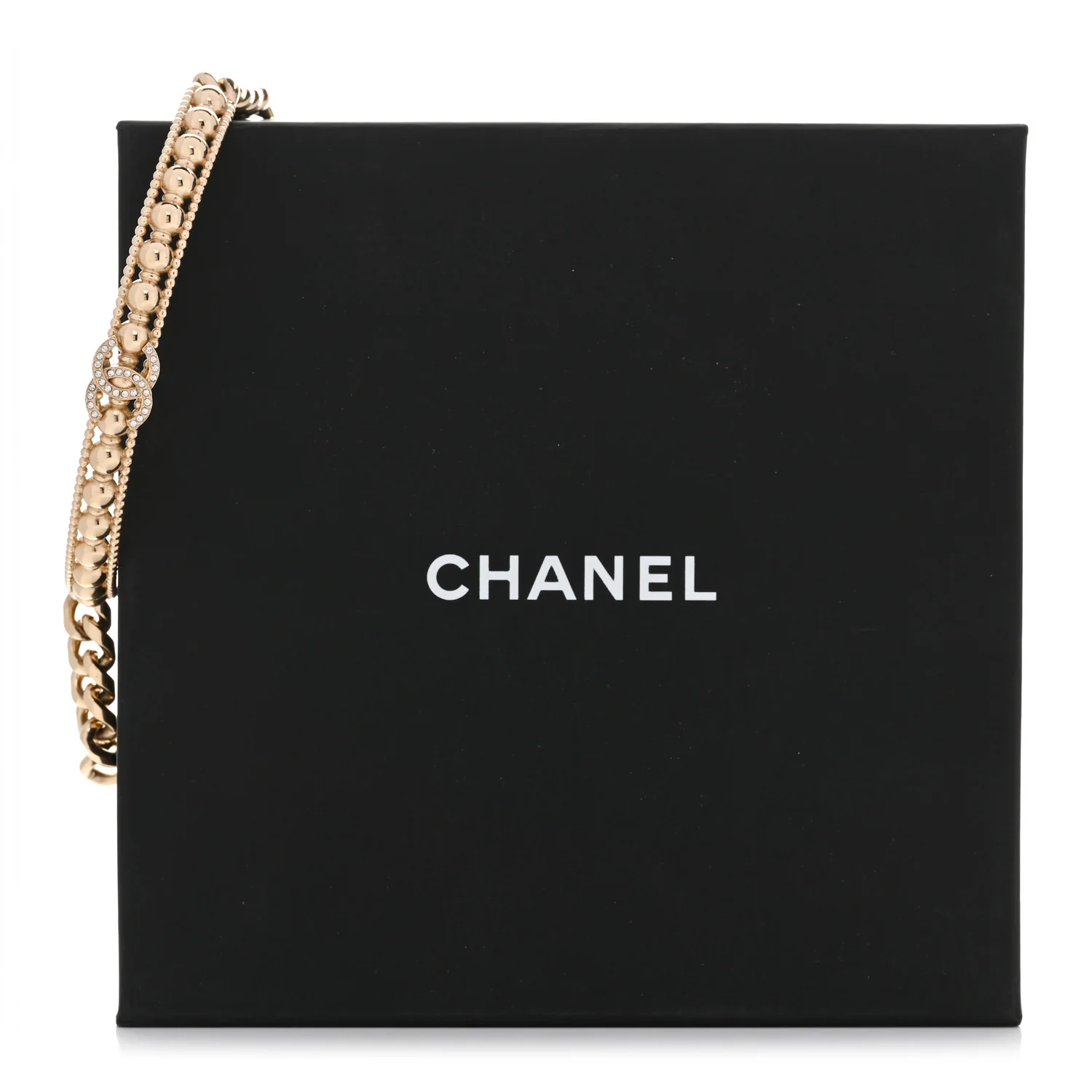 Metal Crystal Bead Chain Link CC Choker Necklace Gold - Image 5