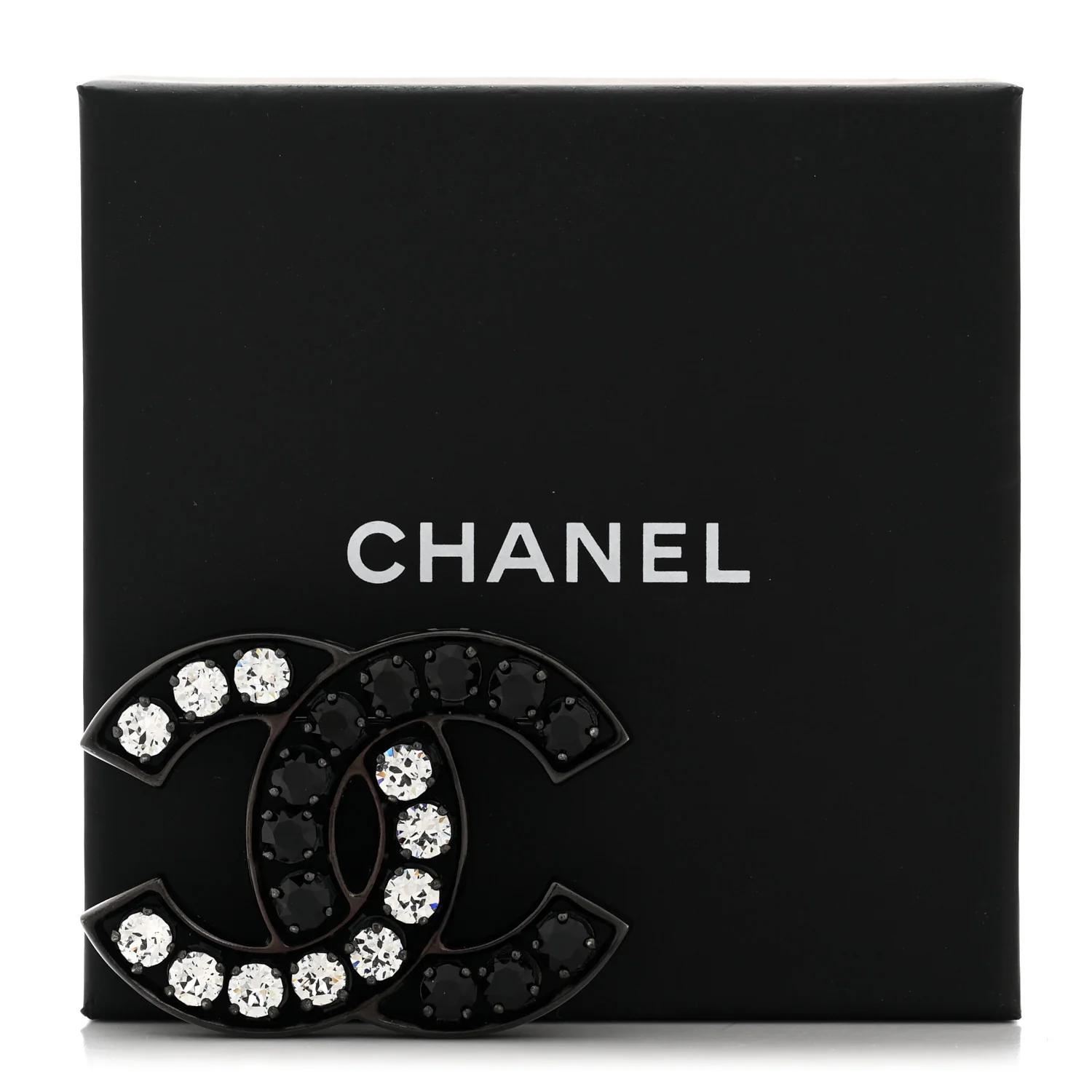 Metal Crystal CC Brooch Silver Black - Image 4