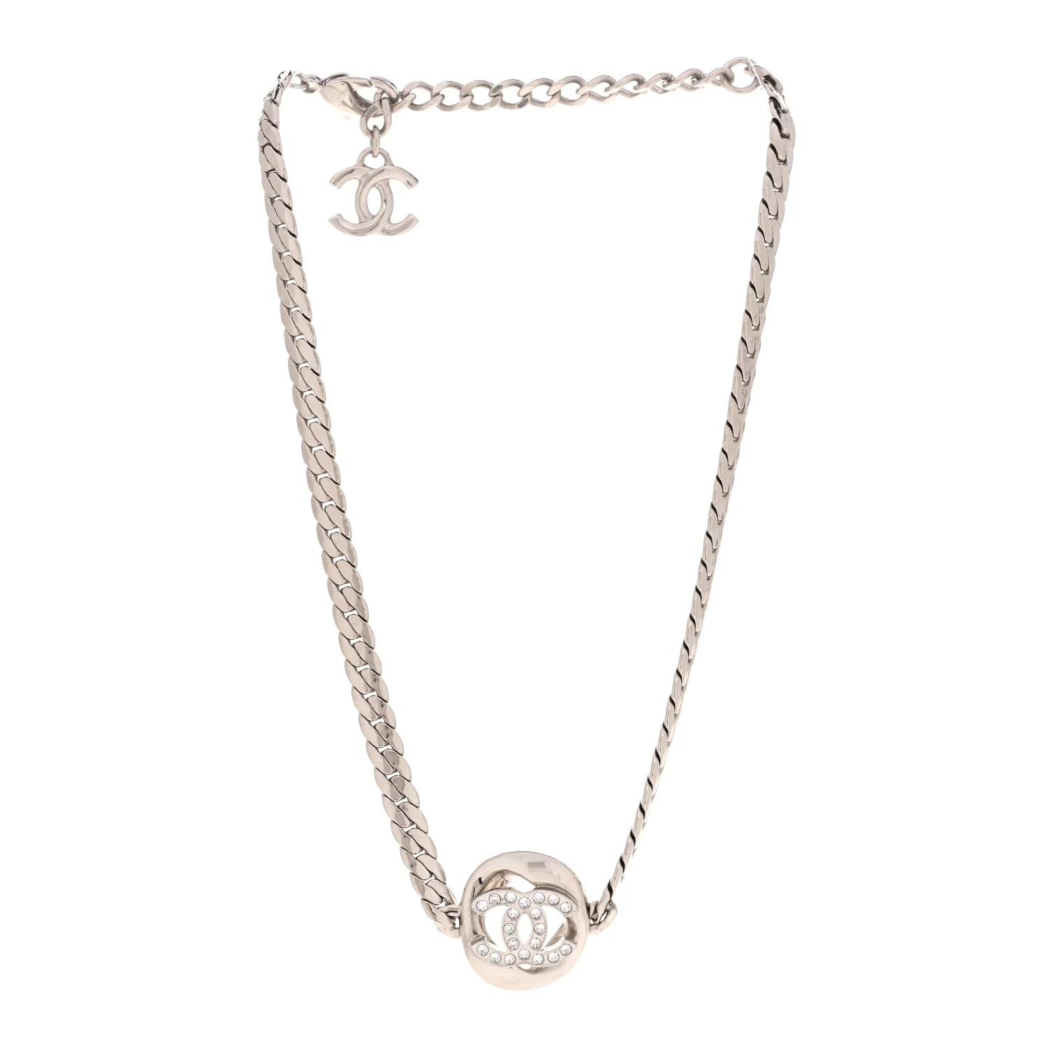 Metal Crystal CC Choker Necklace Silver - Image 3